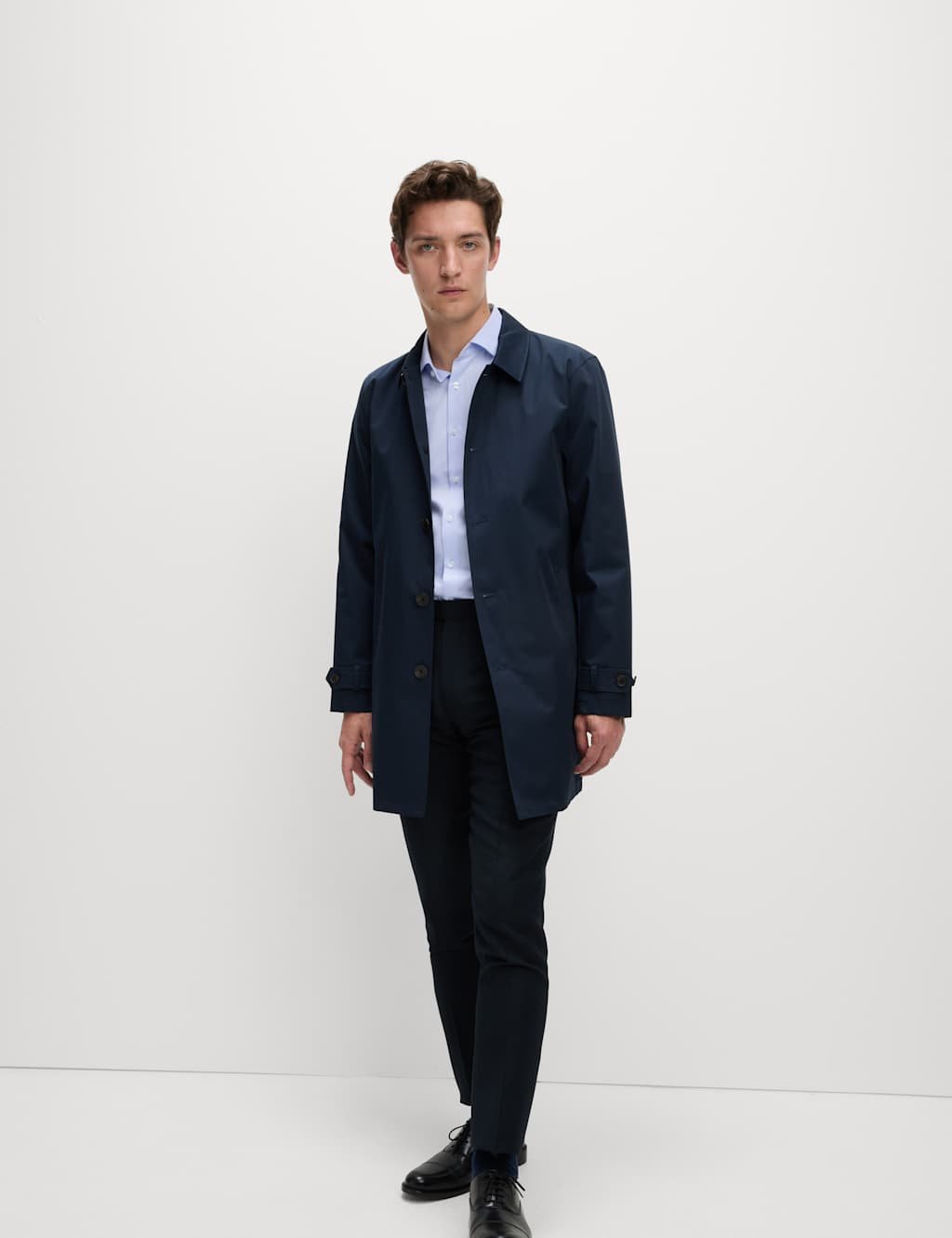 Marks & Spencer M&S Regular Fit Non Iron Cotton Blend Shirt Blue - 4