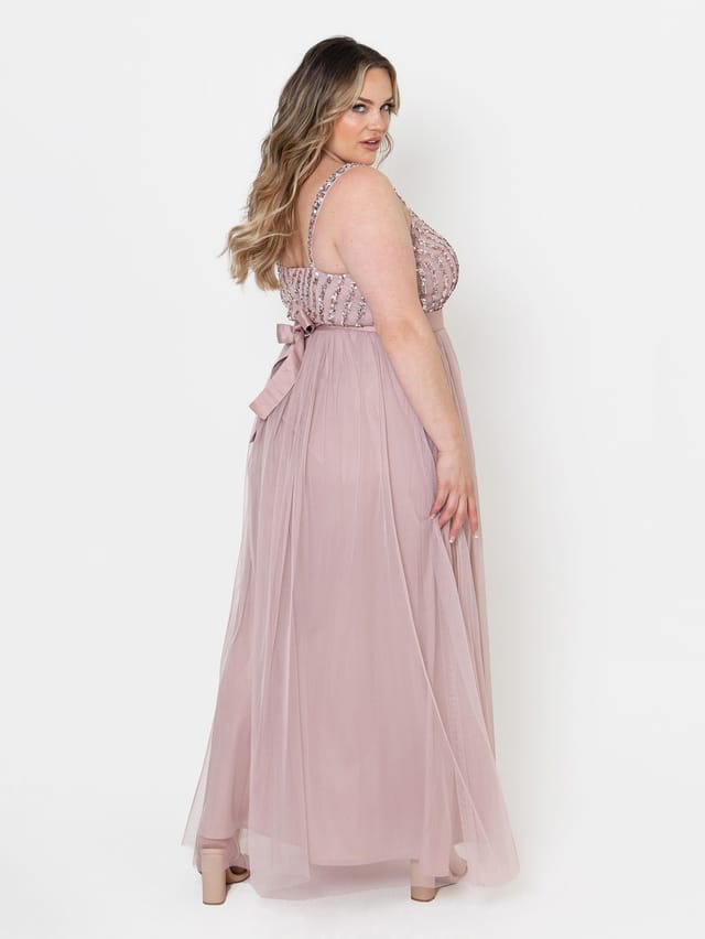 Maya Deluxe Maya Deluxe Women's Stripe Embellished Maxi Dress in Light Pink - 2