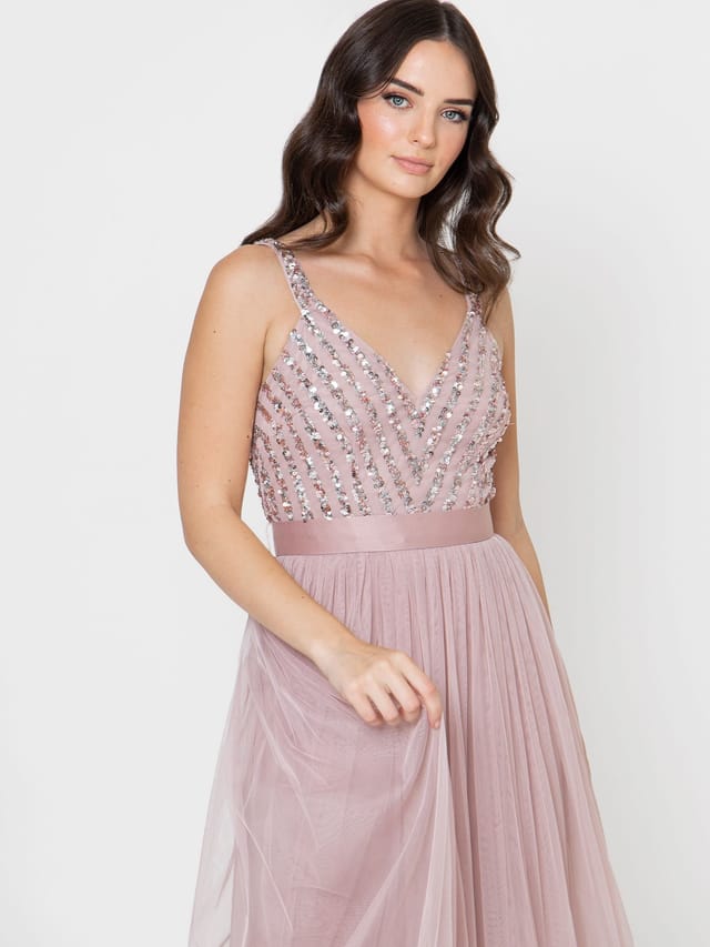 Maya Deluxe Maya Deluxe Women's Stripe Embellished Maxi Dress in Light Pink - 3