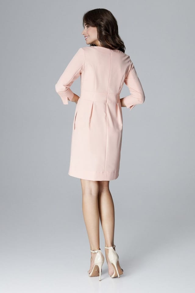 Love Lace Love Lace Women's Slim Fit 3/4 Sleeve V Neck Slit Dress in Pink - 3