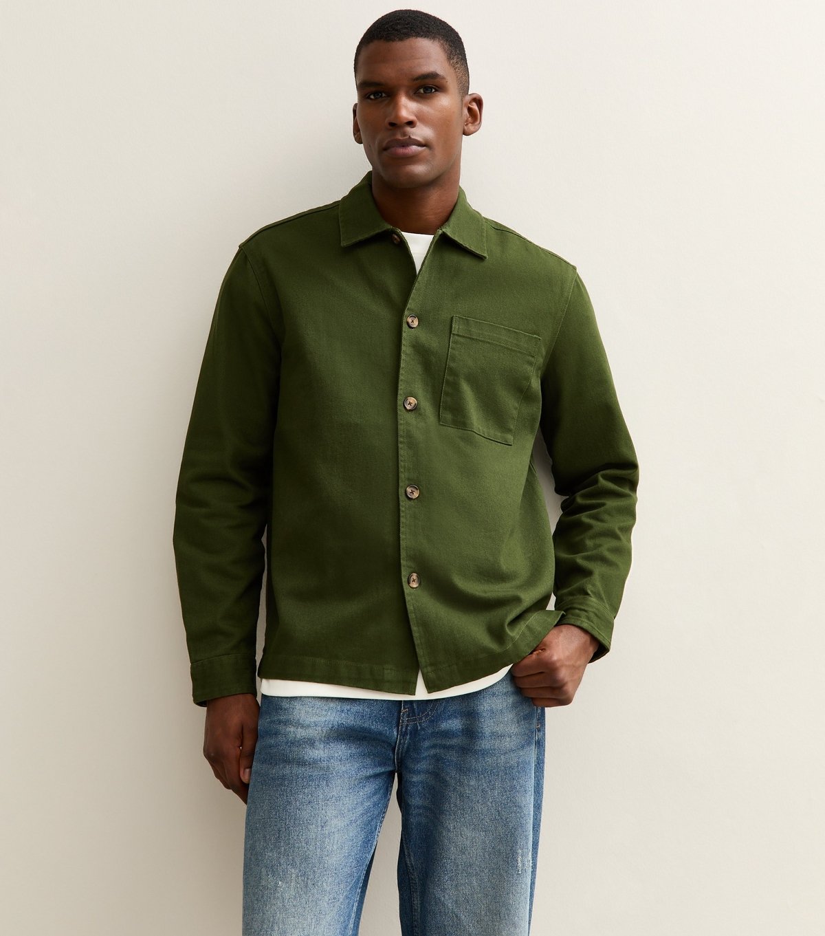 New Look Men's Green Boxy Heavyweight Twill Overshirt New Look - 2