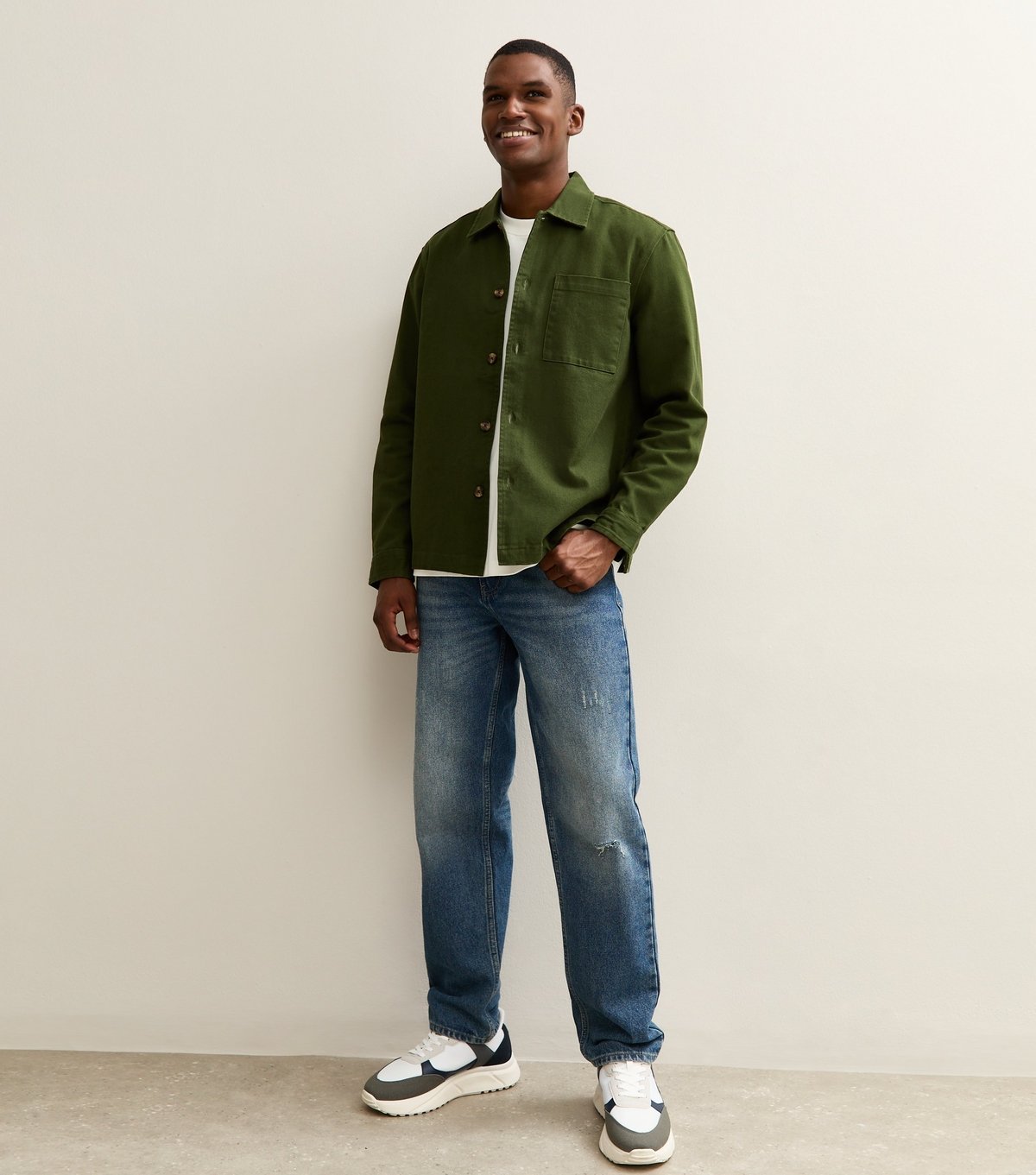 New Look Men's Green Boxy Heavyweight Twill Overshirt New Look - 3