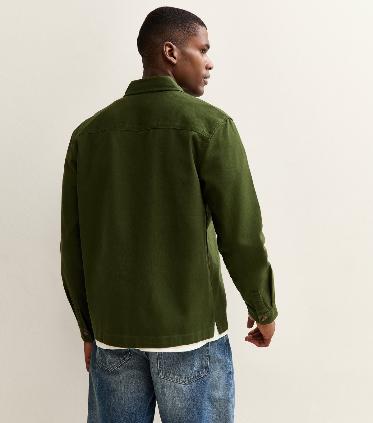 New Look Men's Green Boxy Heavyweight Twill Overshirt New Look - 4