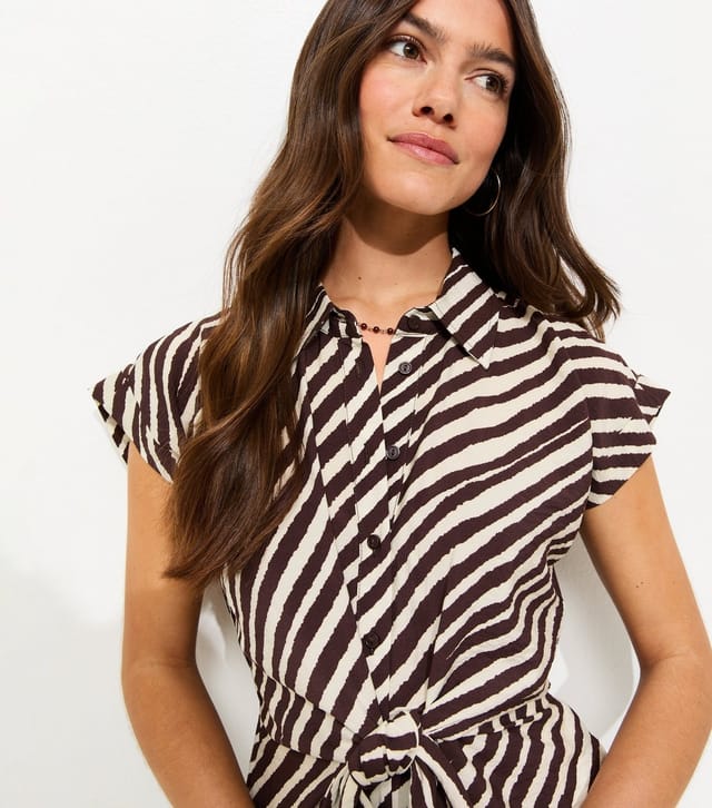 New Look Women's Petite Brown Stripe Print Twist Front Short Sleeve Midi Dress New Look - 2