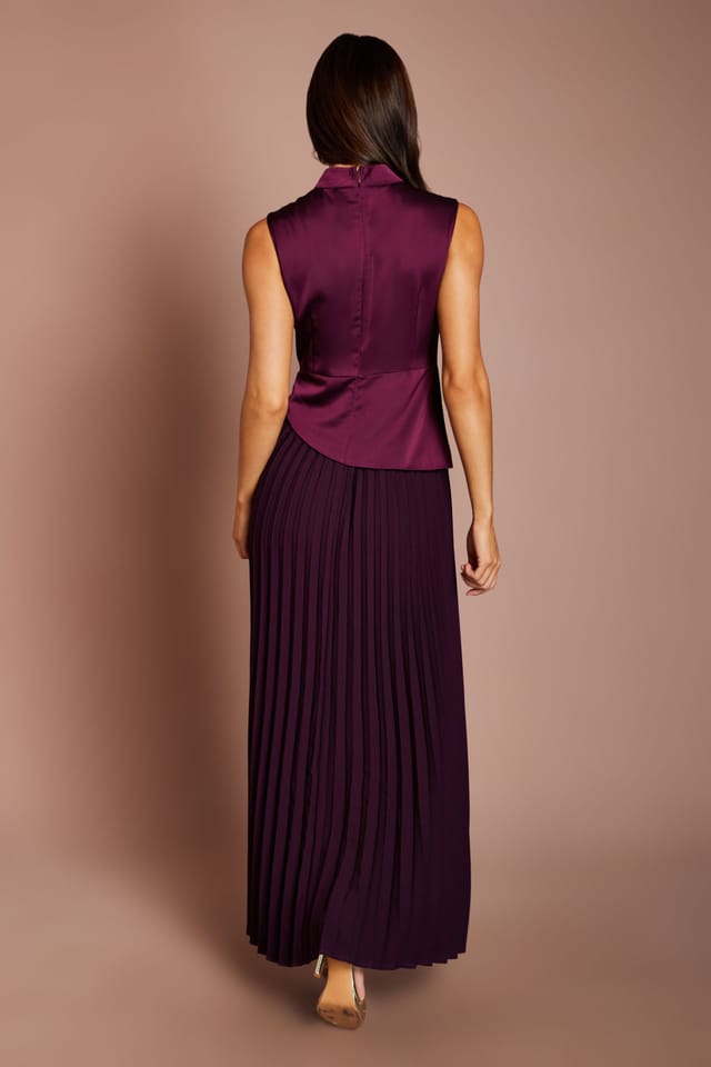 Coast Coast Women's Petite Drape High Neck Pleated Skirt Maxi Dress in Fig - 3