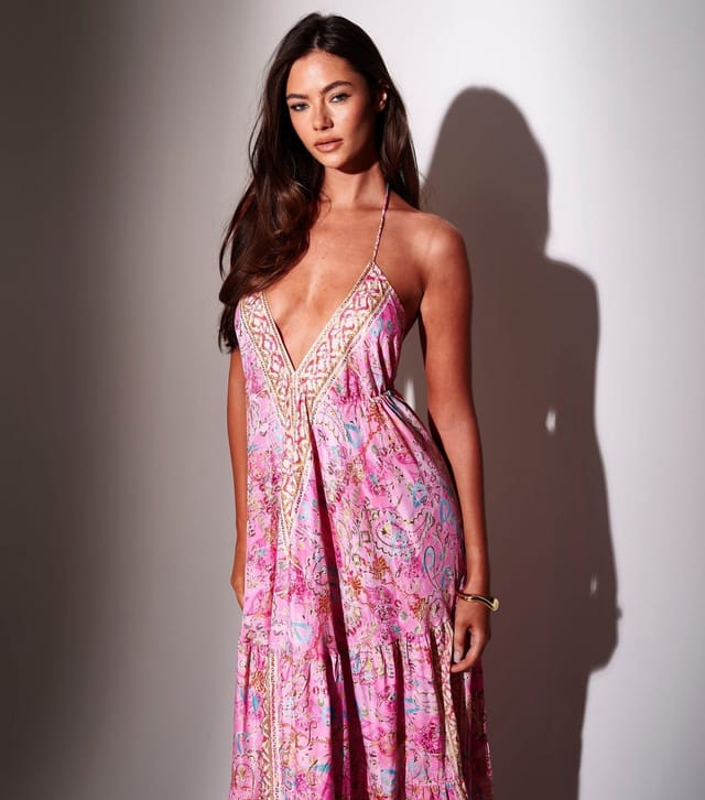 South Beach Women's Pink Printed Halter Neck Maxi Dress South Beach New Look - 2