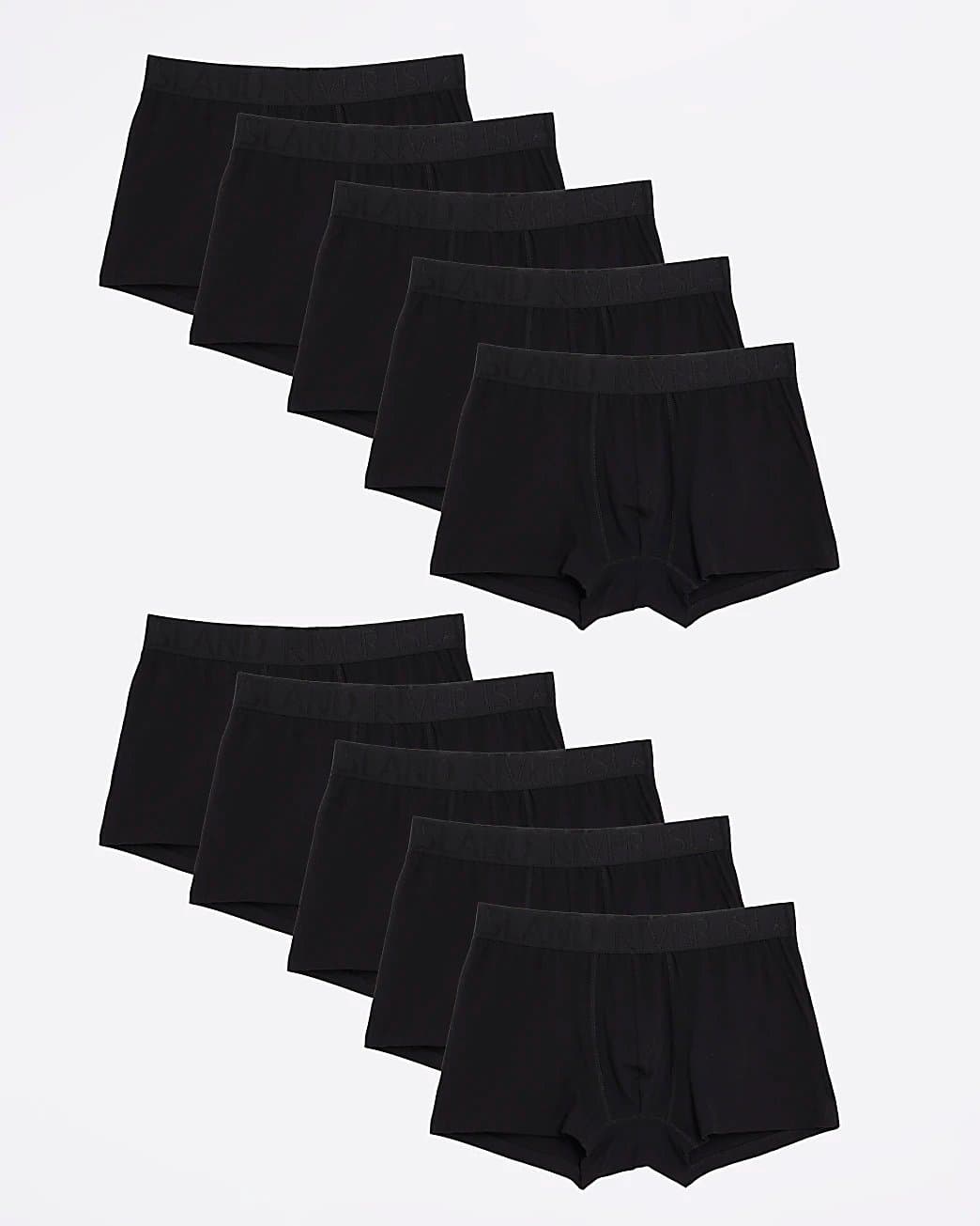 River Island Mens River Island Black 10 Pack Ri Jacquard Waistband Trunks