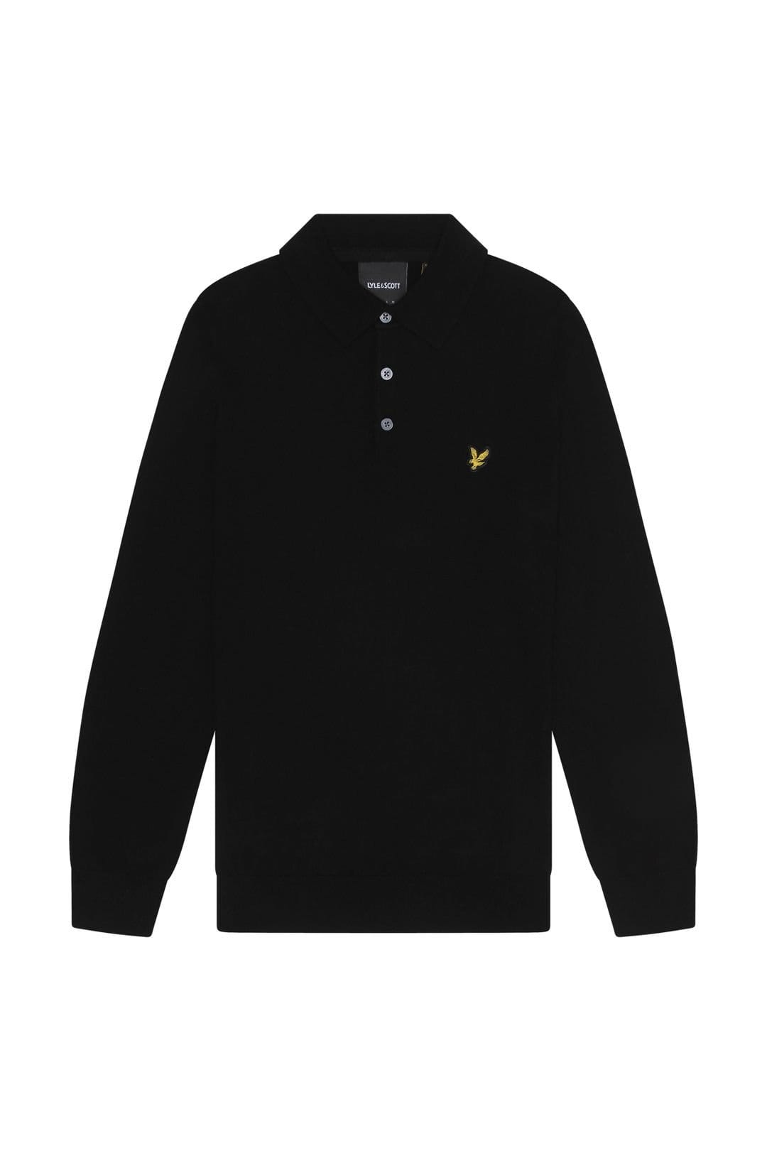 Lyle & Scott Men's Cotton Merino Long Sleeve Knitted Polo Jet Black