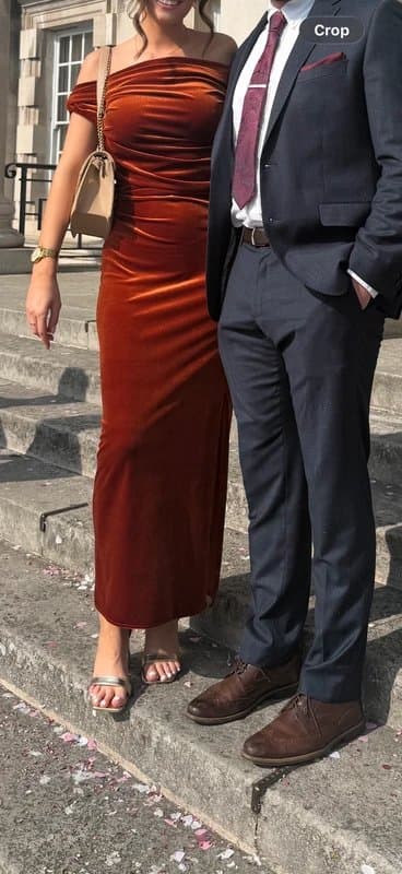 ASOS ASOS velvet rust off the shoulder midi dress -size 10