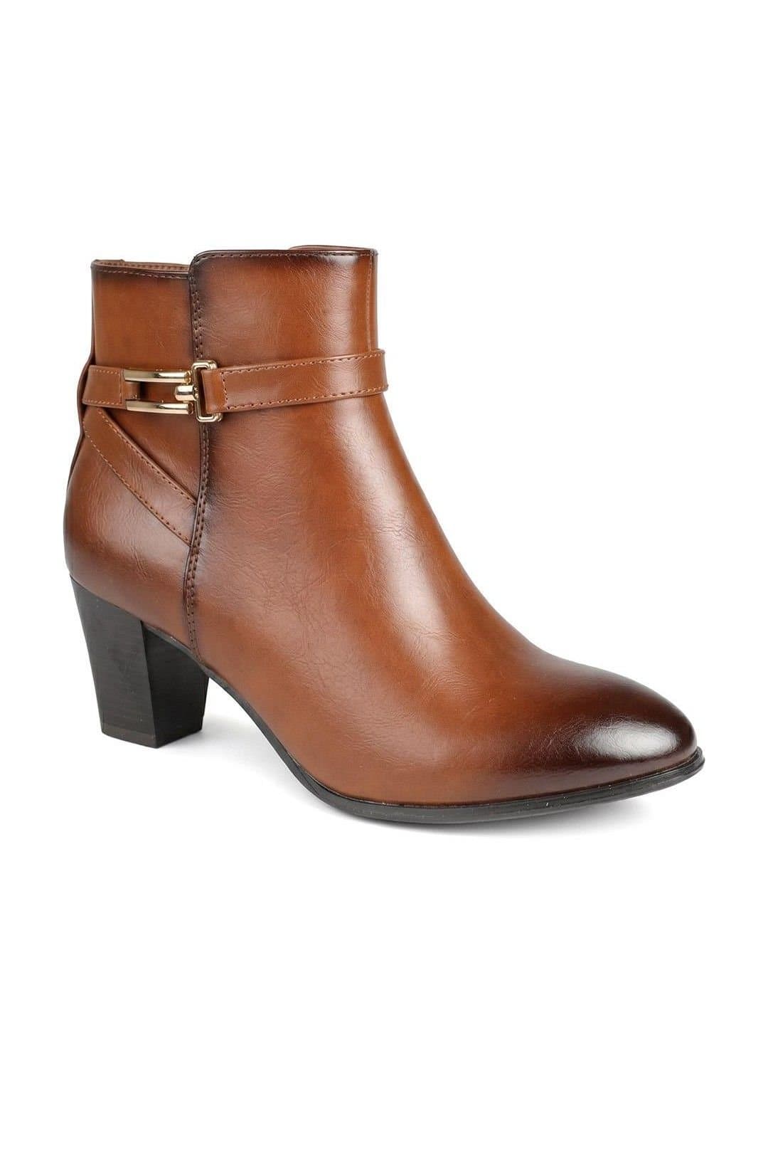 Pavers Pavers Women's Smart Block Heel Ankle Boots With Buckle Detail in Tan