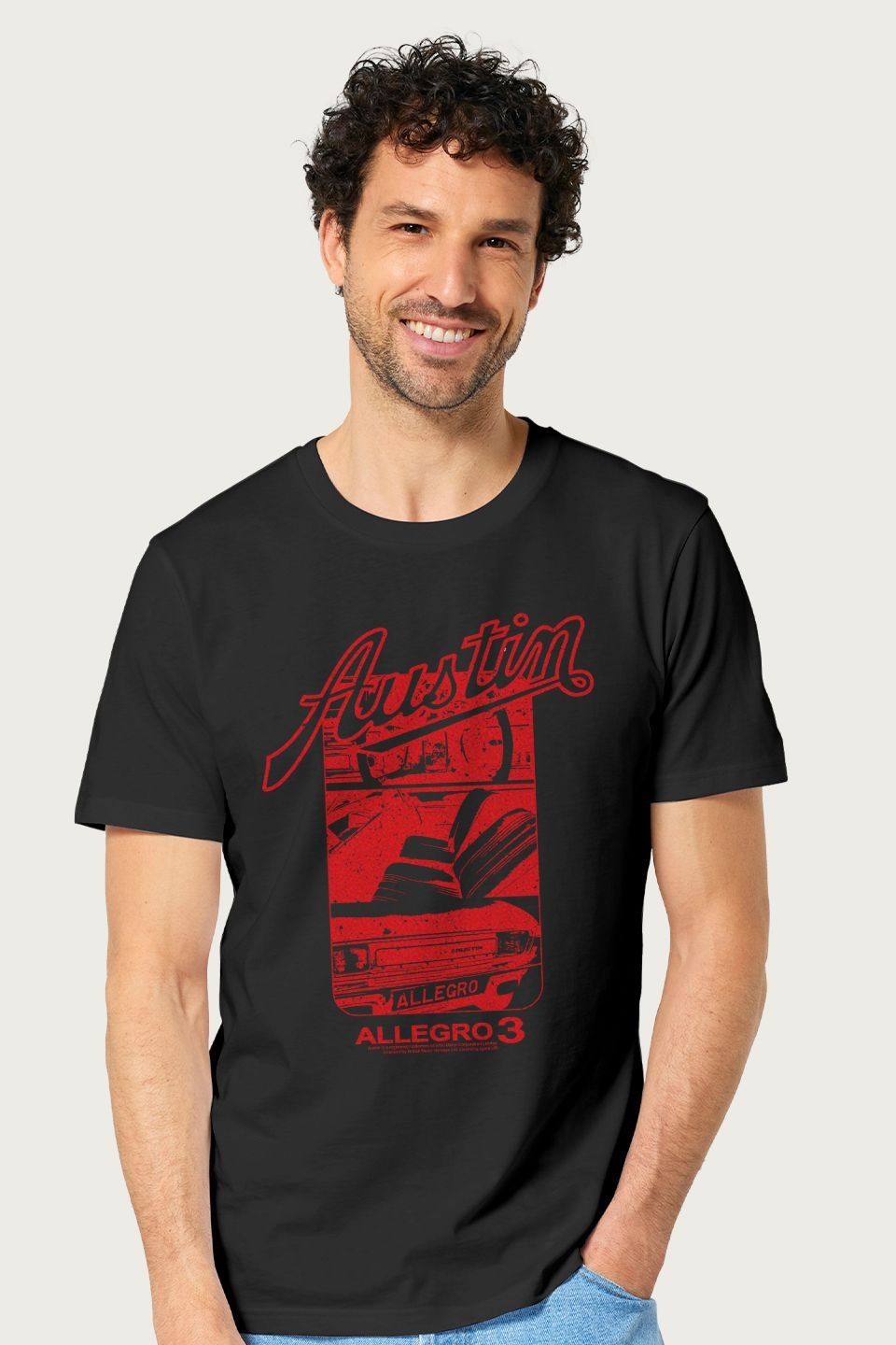 Austin Austin Men's Red Allegro 3 Car British Motor Heritage T-Shirt in Black - 1