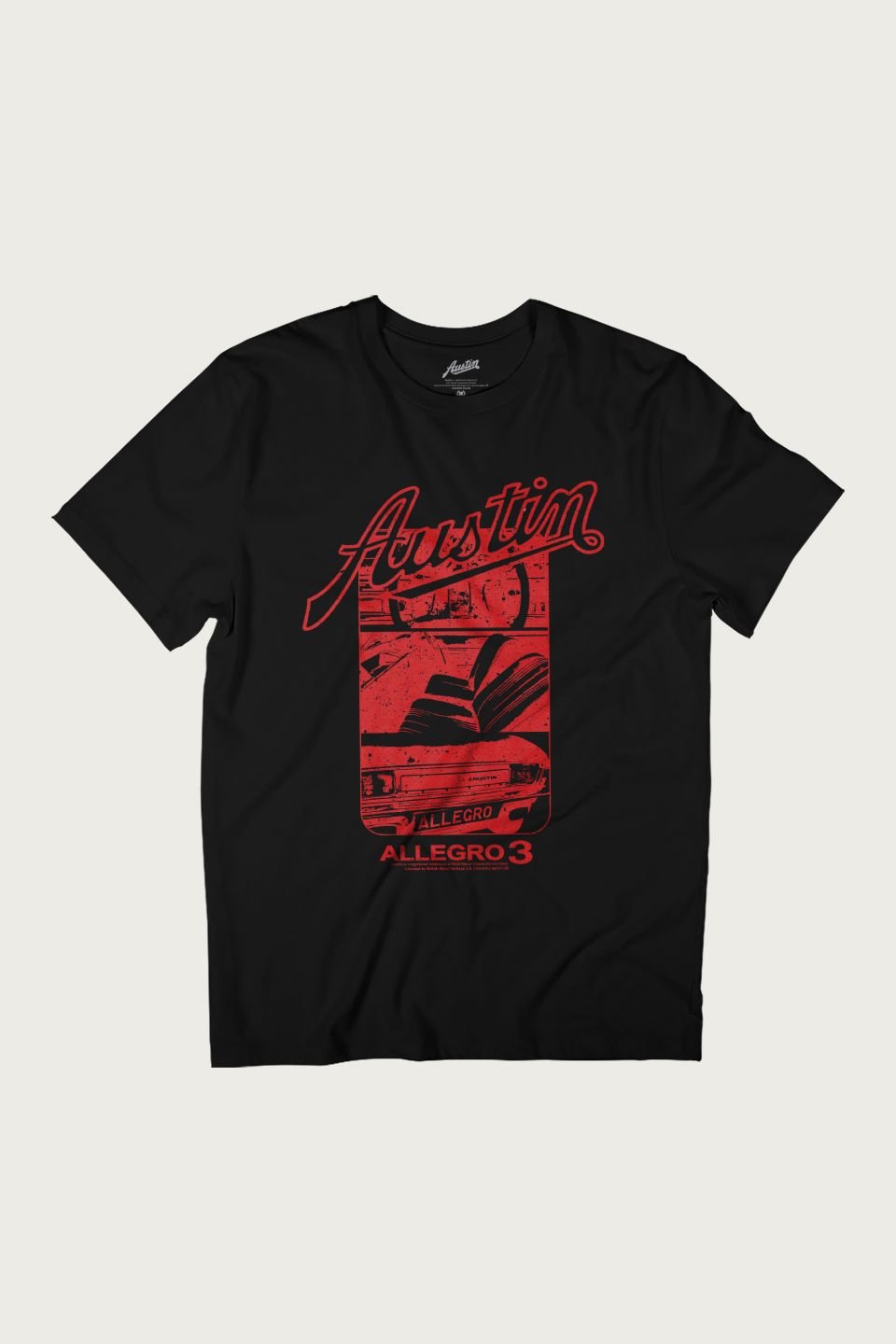 Austin Austin Men's Red Allegro 3 Car British Motor Heritage T-Shirt in Black - 2