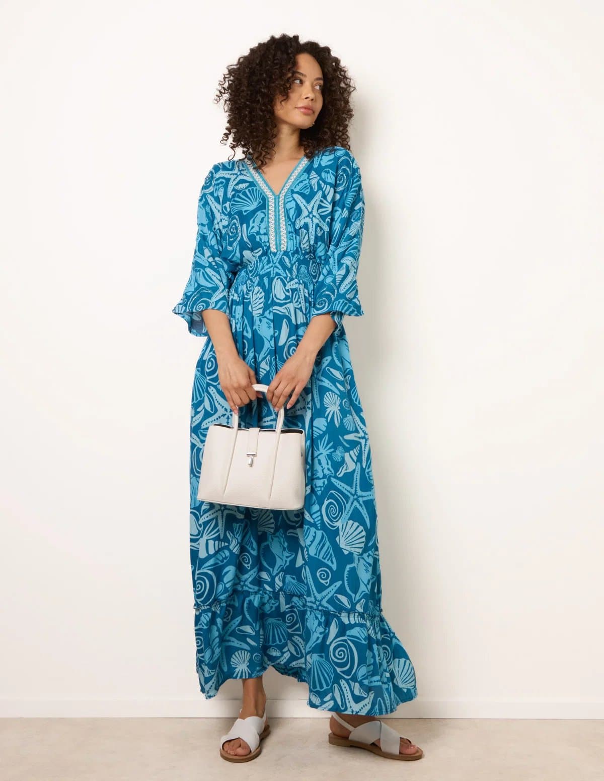 Blue Vanilla Embellished Kimono Style V Front Dress