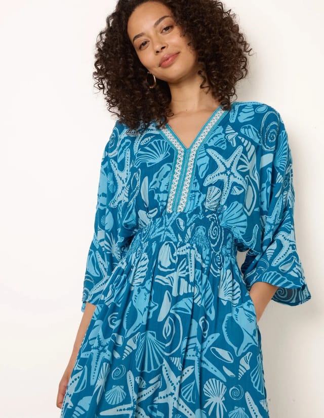 Blue Vanilla Embellished Kimono Style V Front Dress - 2