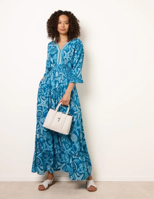 Blue Vanilla Embellished Kimono Style V Front Dress - 3