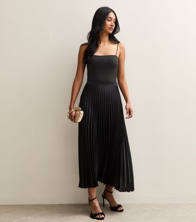 New Look Women's Black Satin Pleated Midi Skirt New Look - 3