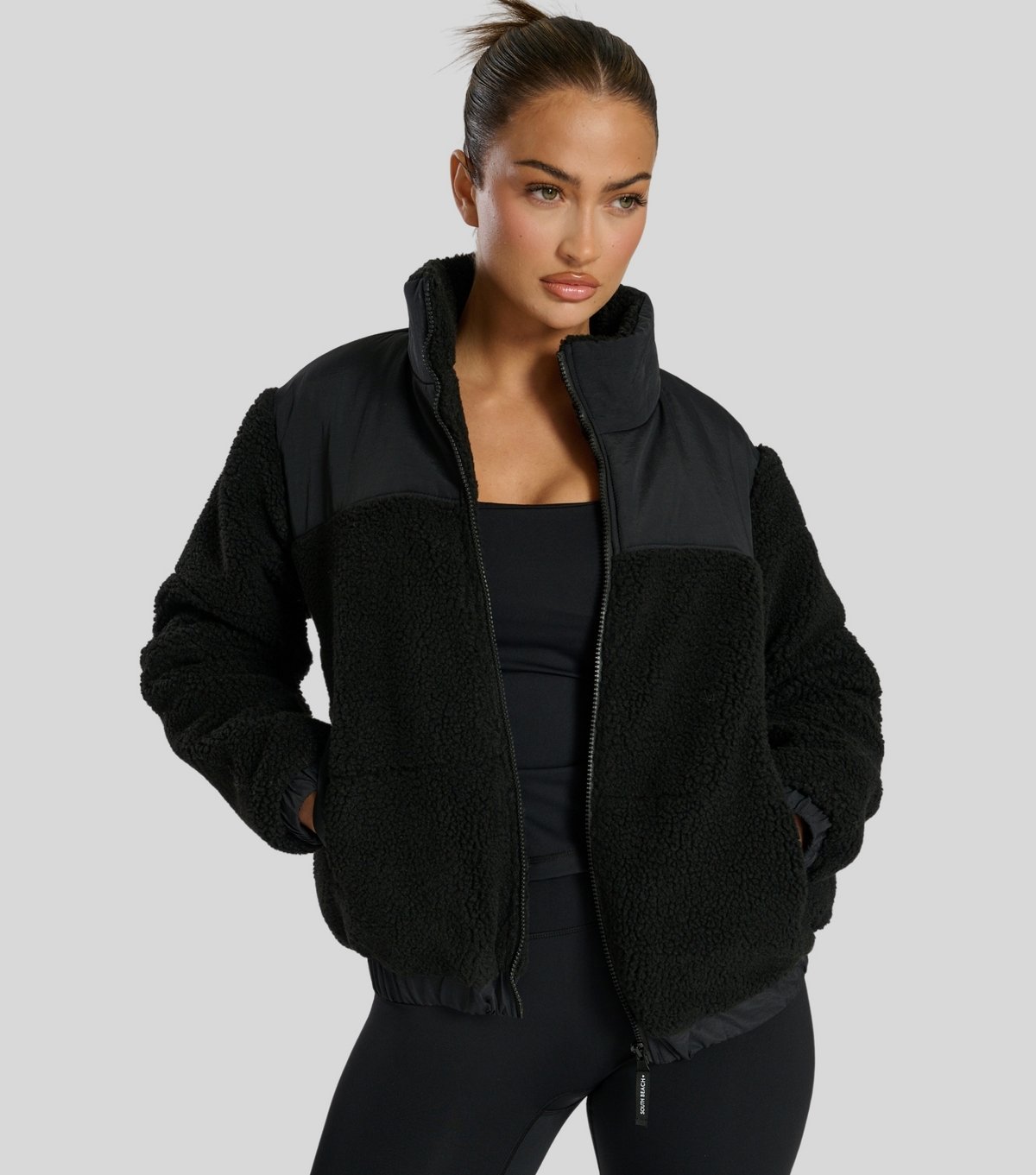 South Beach Women's Black Panelled Borg Jacket South Beach New Look - 3