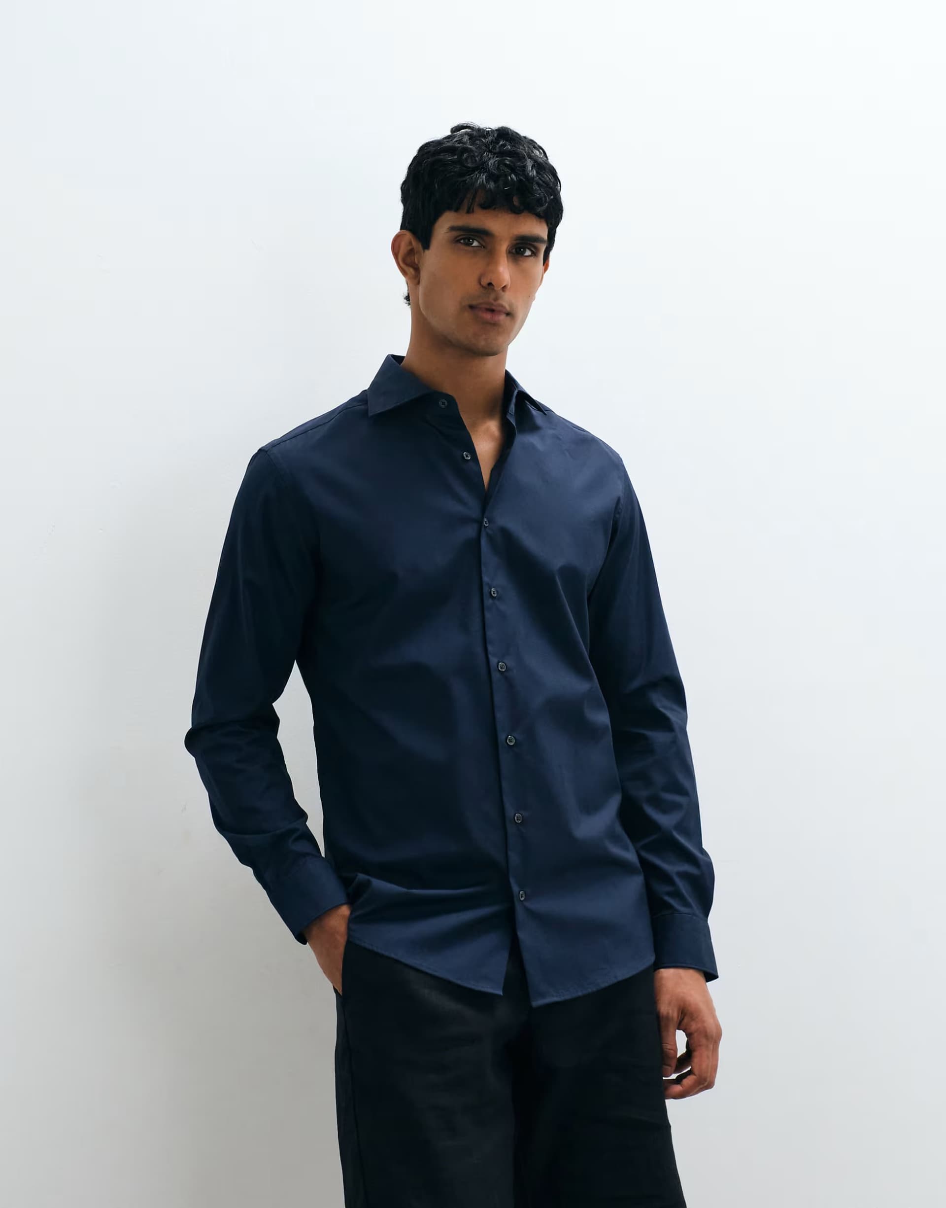 ASOS Mnago 100% cotton smart shirt in navy