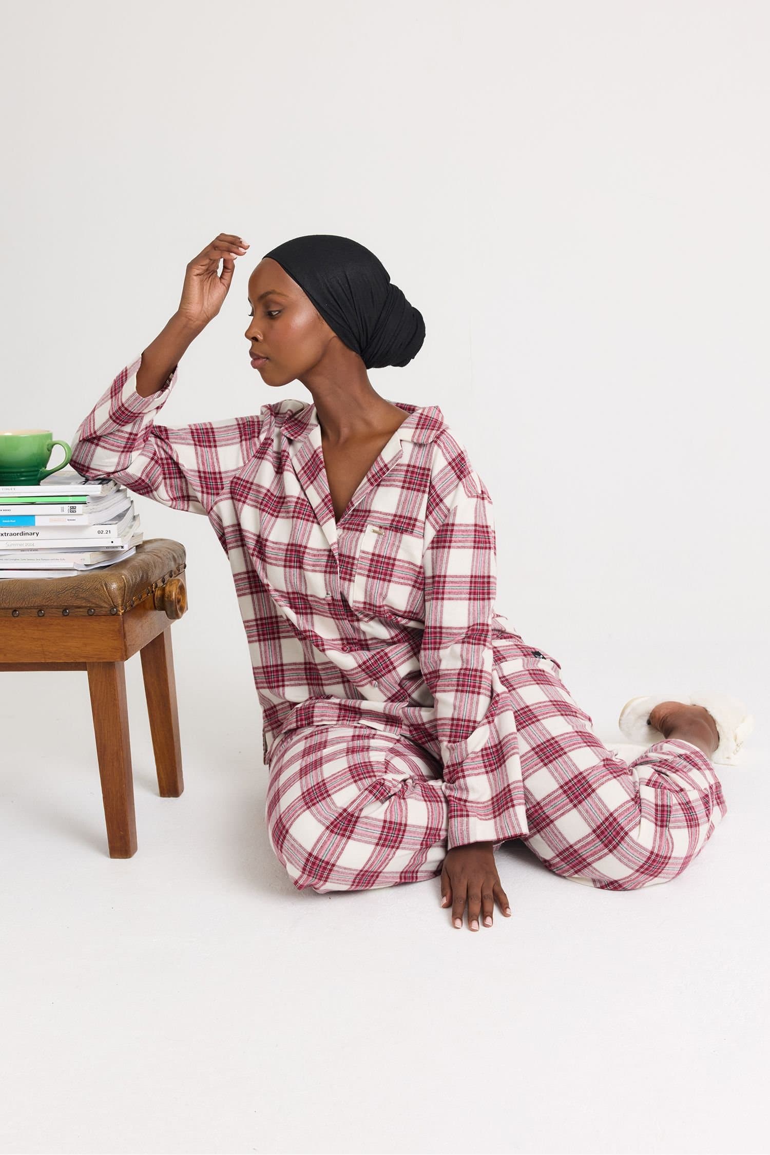 Pretty You London Pretty You London Women's Plaid Pyjama Set in Stone