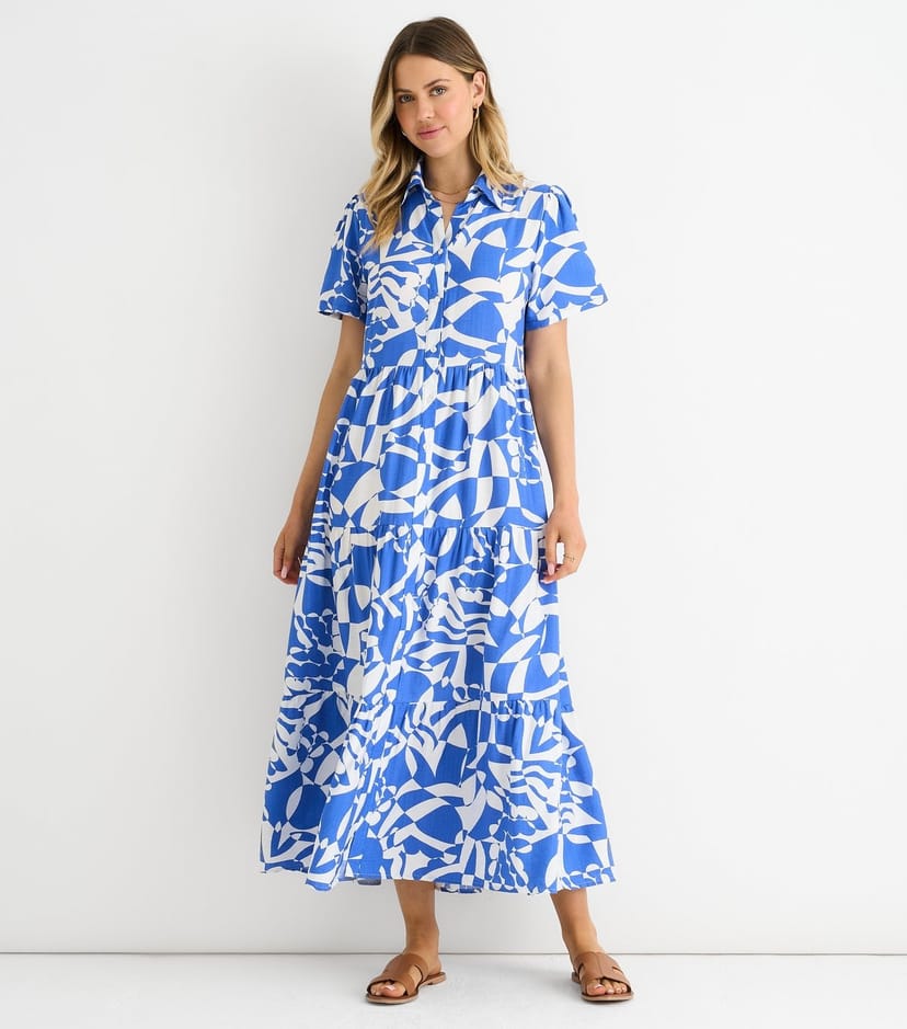Gini London Women's Blue Aztec Print Maxi Shirt Dress Gini London New Look - 1