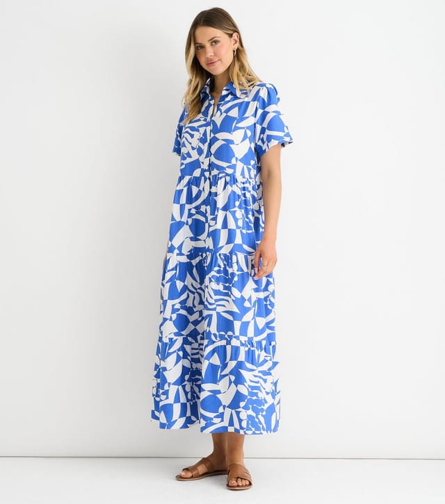 Gini London Women's Blue Aztec Print Maxi Shirt Dress Gini London New Look - 3