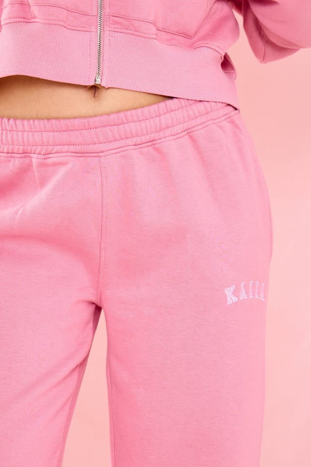 Kaiia Kaiia Slogan Low Rise Wide Leg Joggers Ribbon Pink - 2