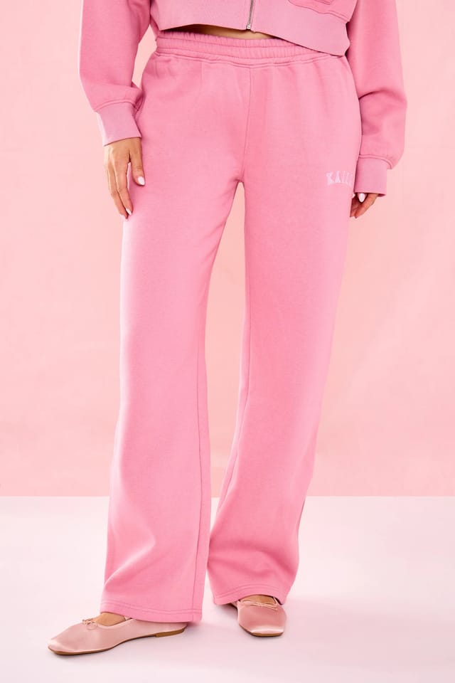 Kaiia Kaiia Slogan Low Rise Wide Leg Joggers Ribbon Pink - 3