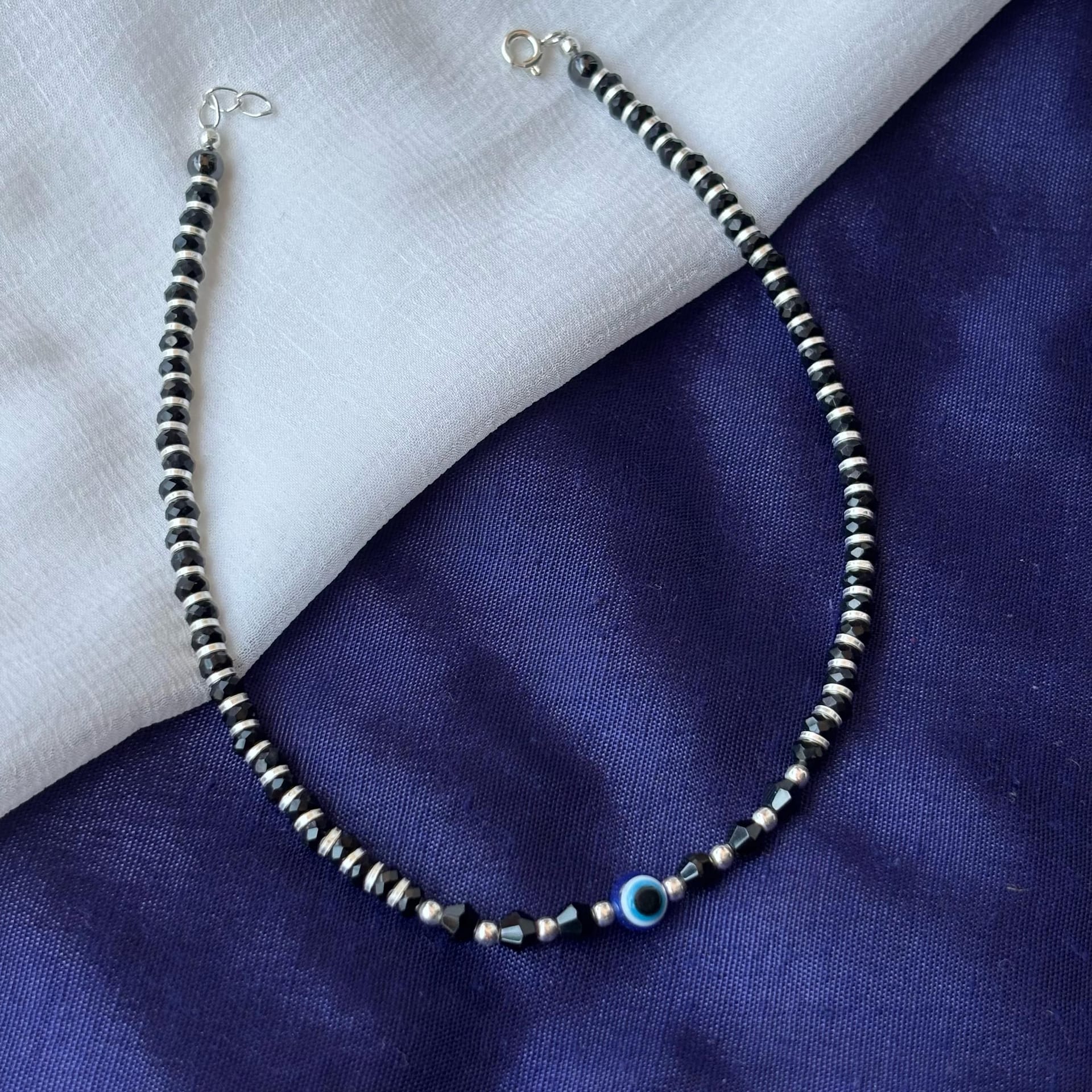The Colourful Aura The Colourful Aura Women's 925 Silver Black Beaded Evil Eye Nazar Payal Anklet - 4