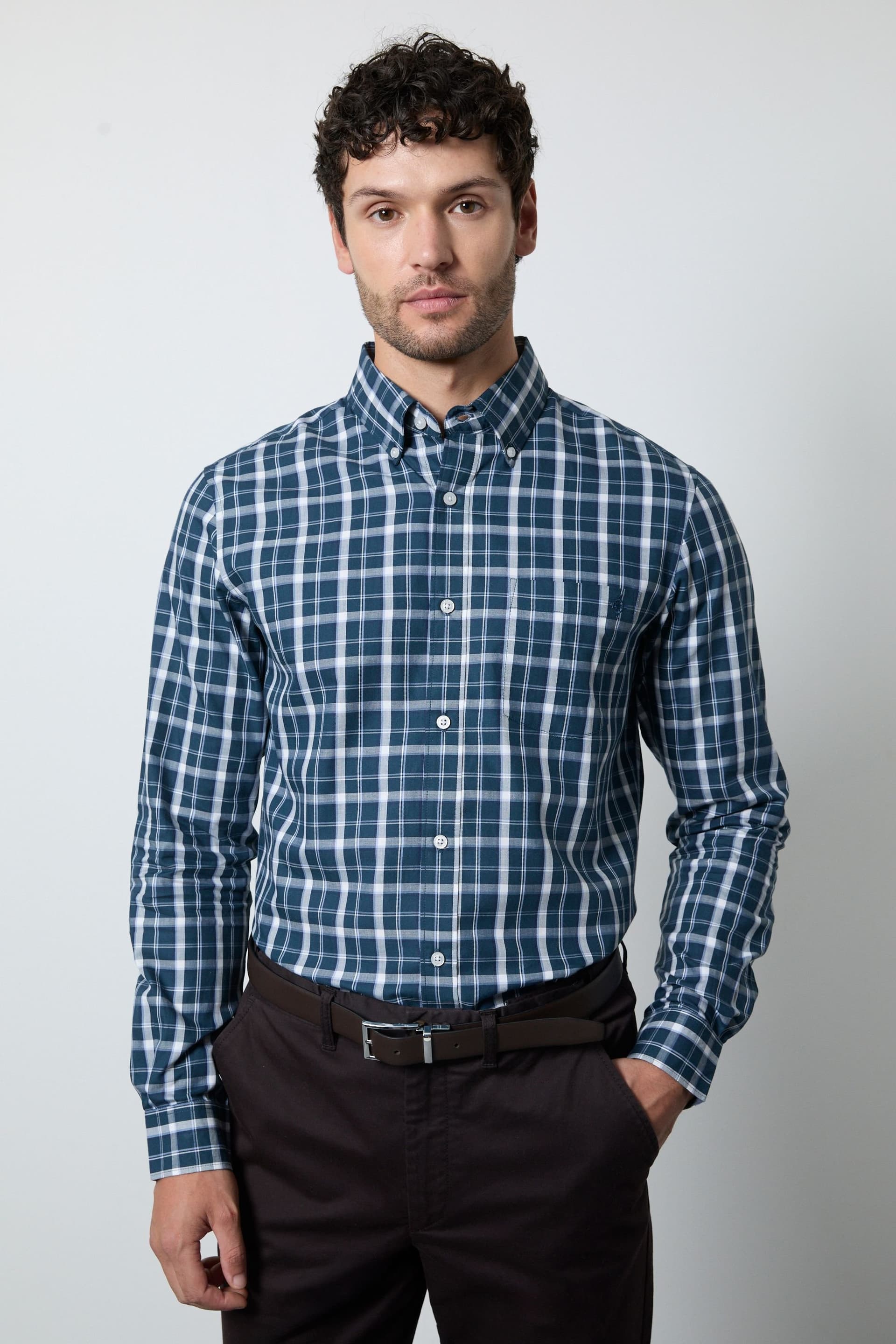 Maine Maine Men's Navy Tartan Check Long Sleeve Shirt