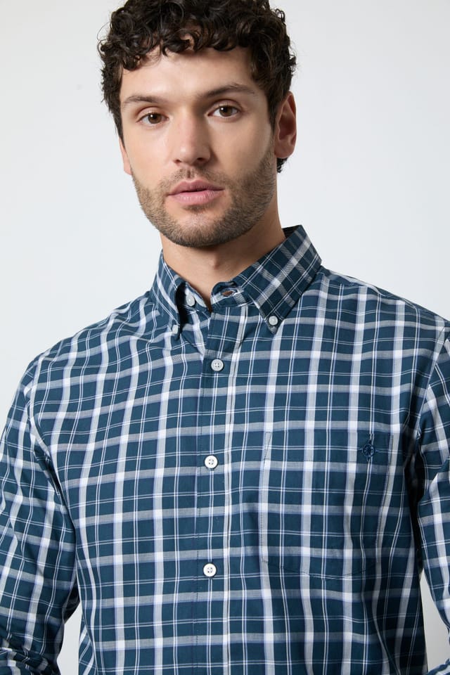 Maine Maine Men's Navy Tartan Check Long Sleeve Shirt - 2