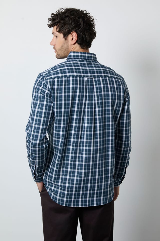 Maine Maine Men's Navy Tartan Check Long Sleeve Shirt - 3