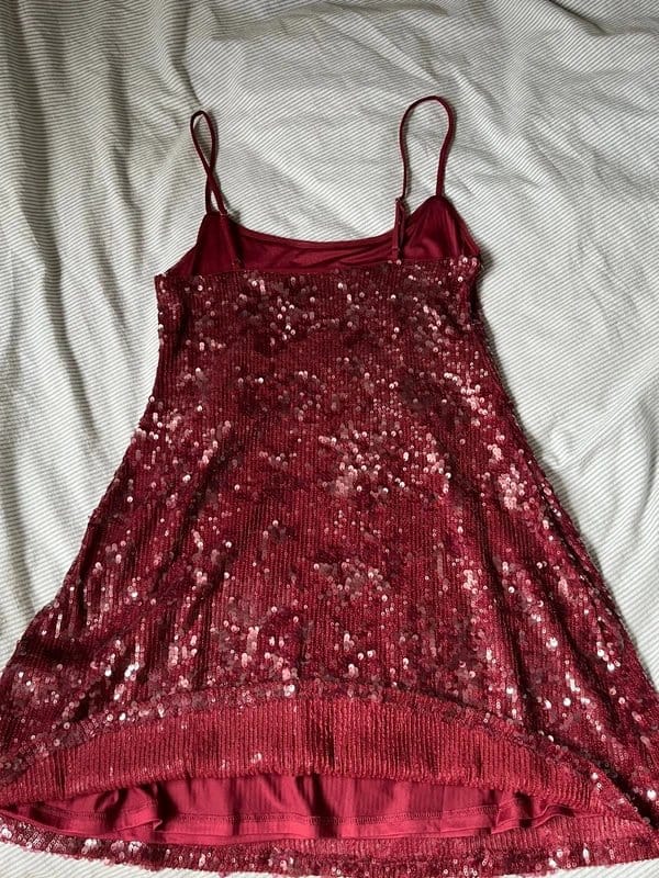 Bershka Burgundy Sequin Mini Going Out Dress