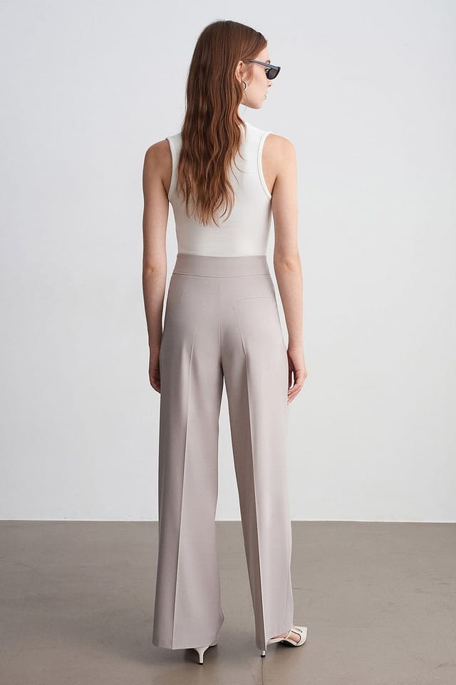 Dilvin Dilvin Women's Belted Wide-Leg Woven Trousers in Stone - 2