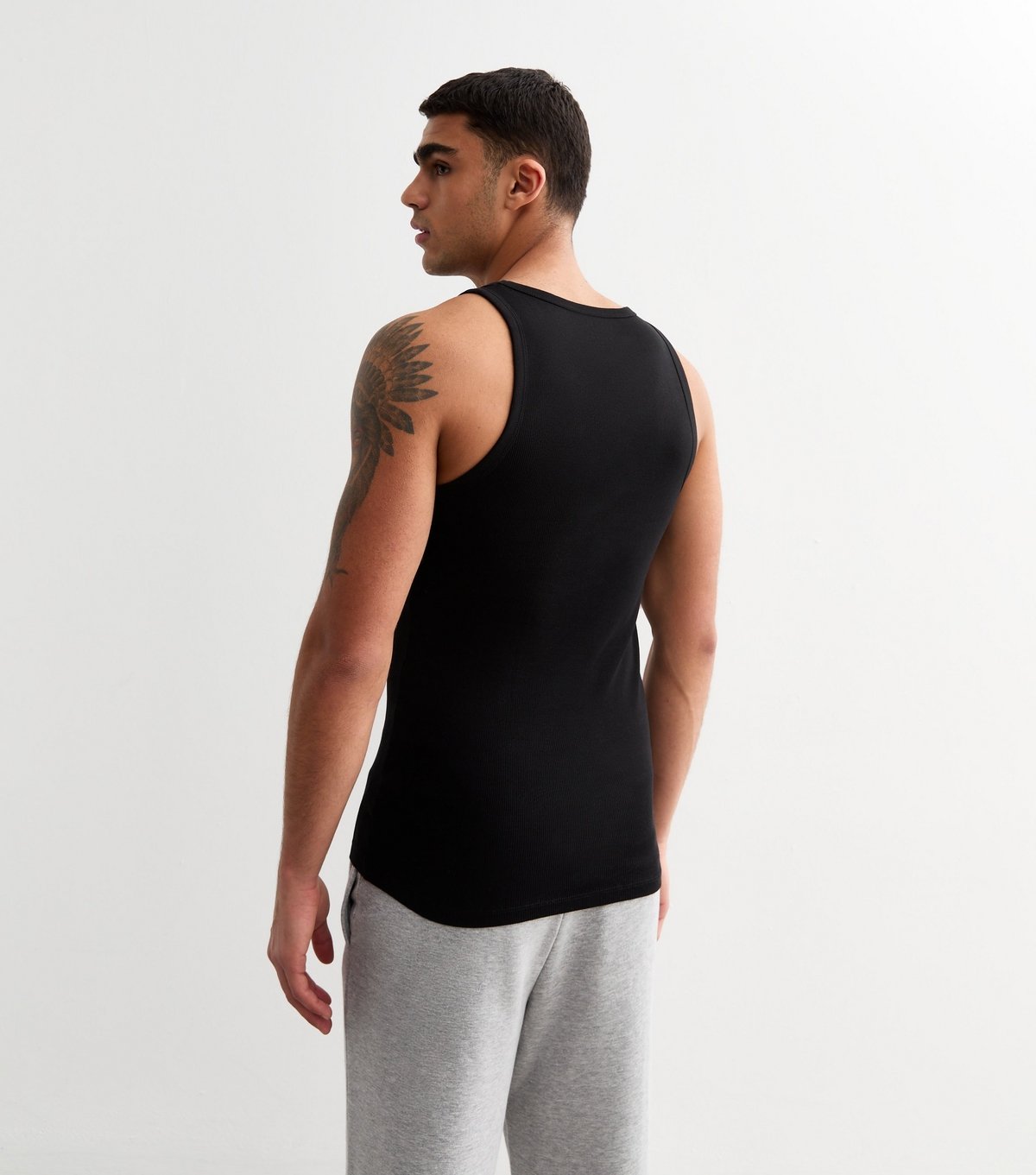New Look Men's 2 Pack Black Slim Ribbed Cotton Vest Tops New Look - 4