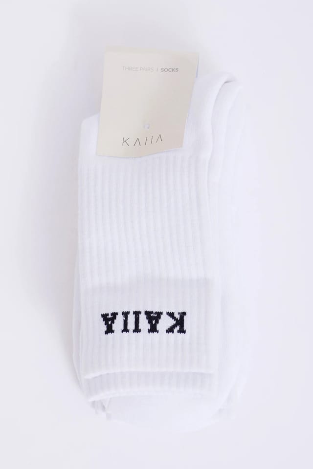 Kaiia Pack of Three Kaiia Slogan Longline Socks White & Black - 2