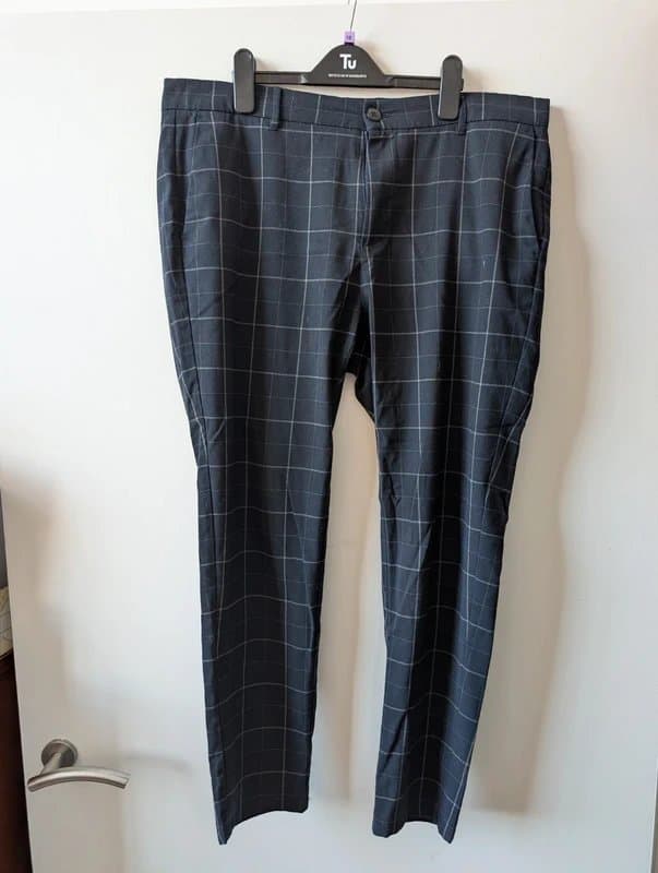 Bershka Bershka dark navy checked trousers