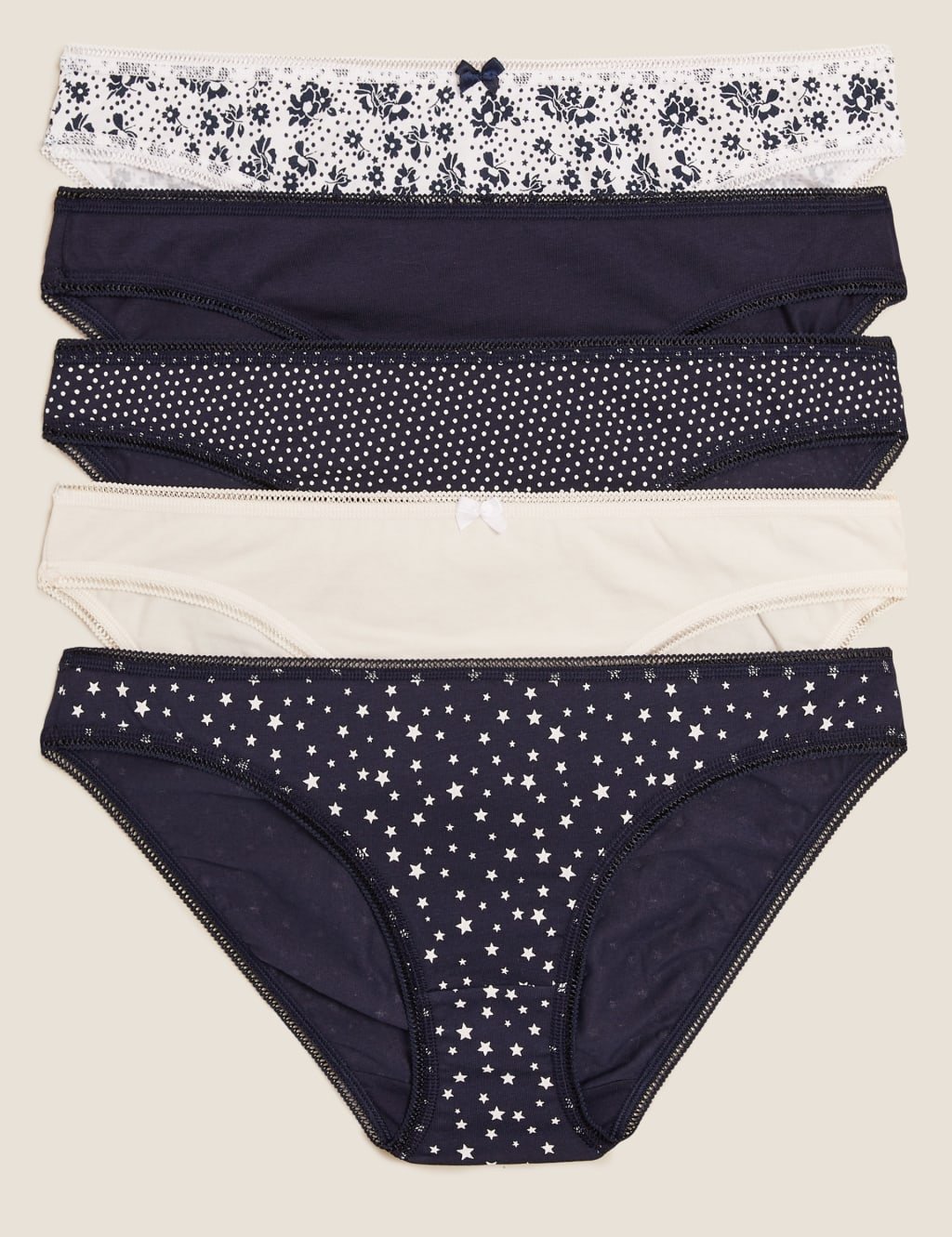 Marks & Spencer M&S 5pk Cotton Lycra® Printed Bikini Knickers Navy Mix - 1