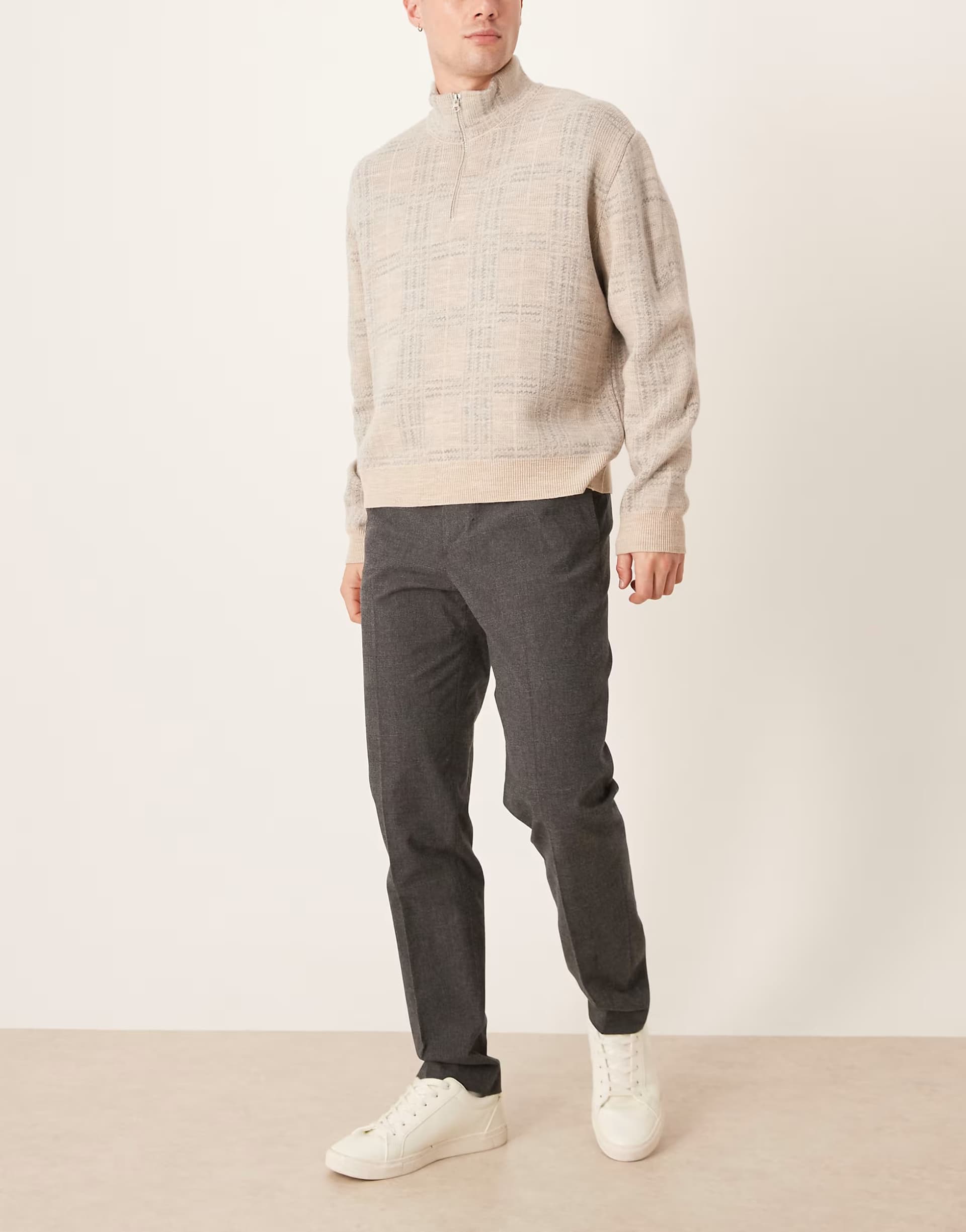 ASOS Mango tailored tweed trousers in charcoal