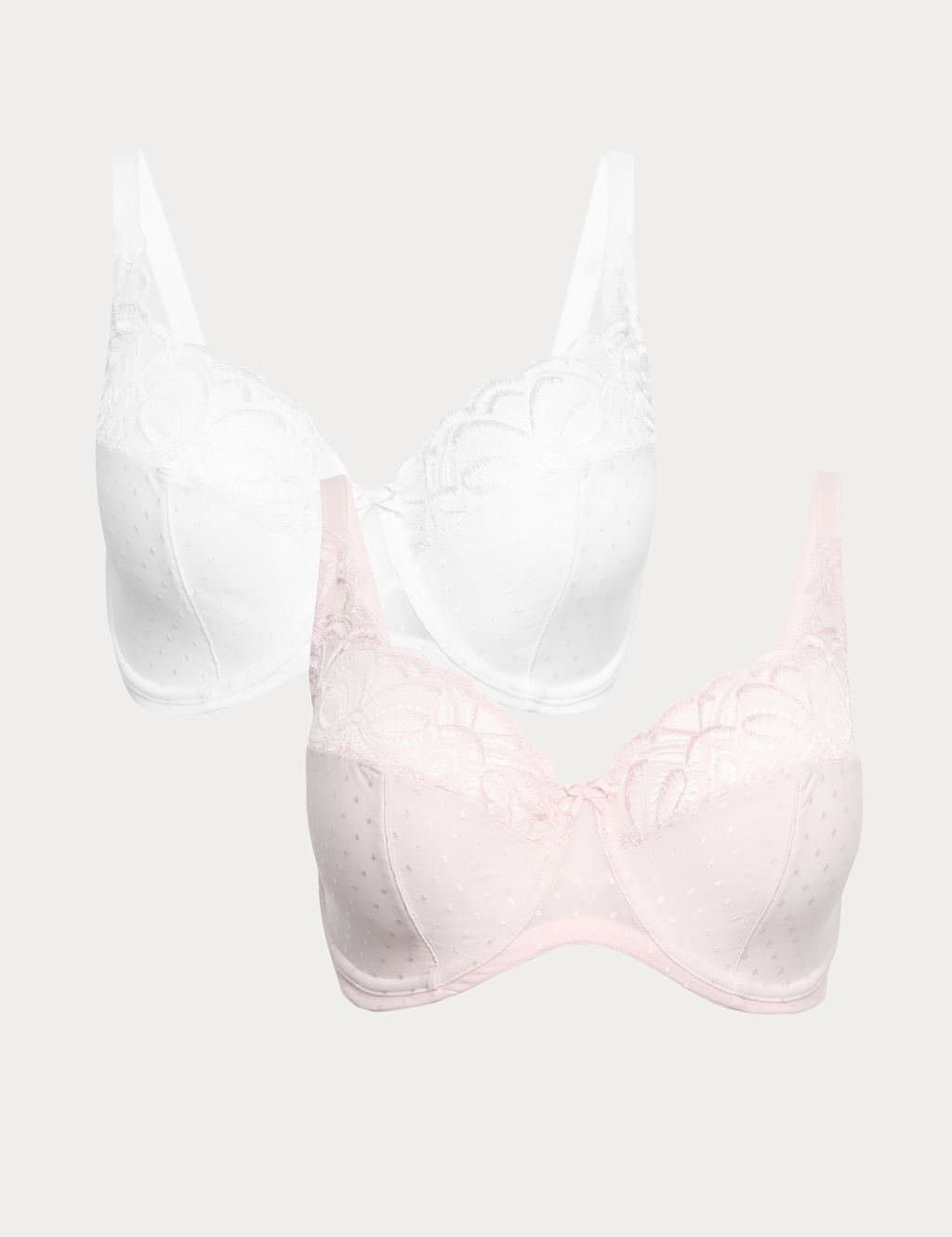 Marks & Spencer M&S 2 Pack Amelia Lace Wired Full Cup Bras (F-J) Light Pink Mix