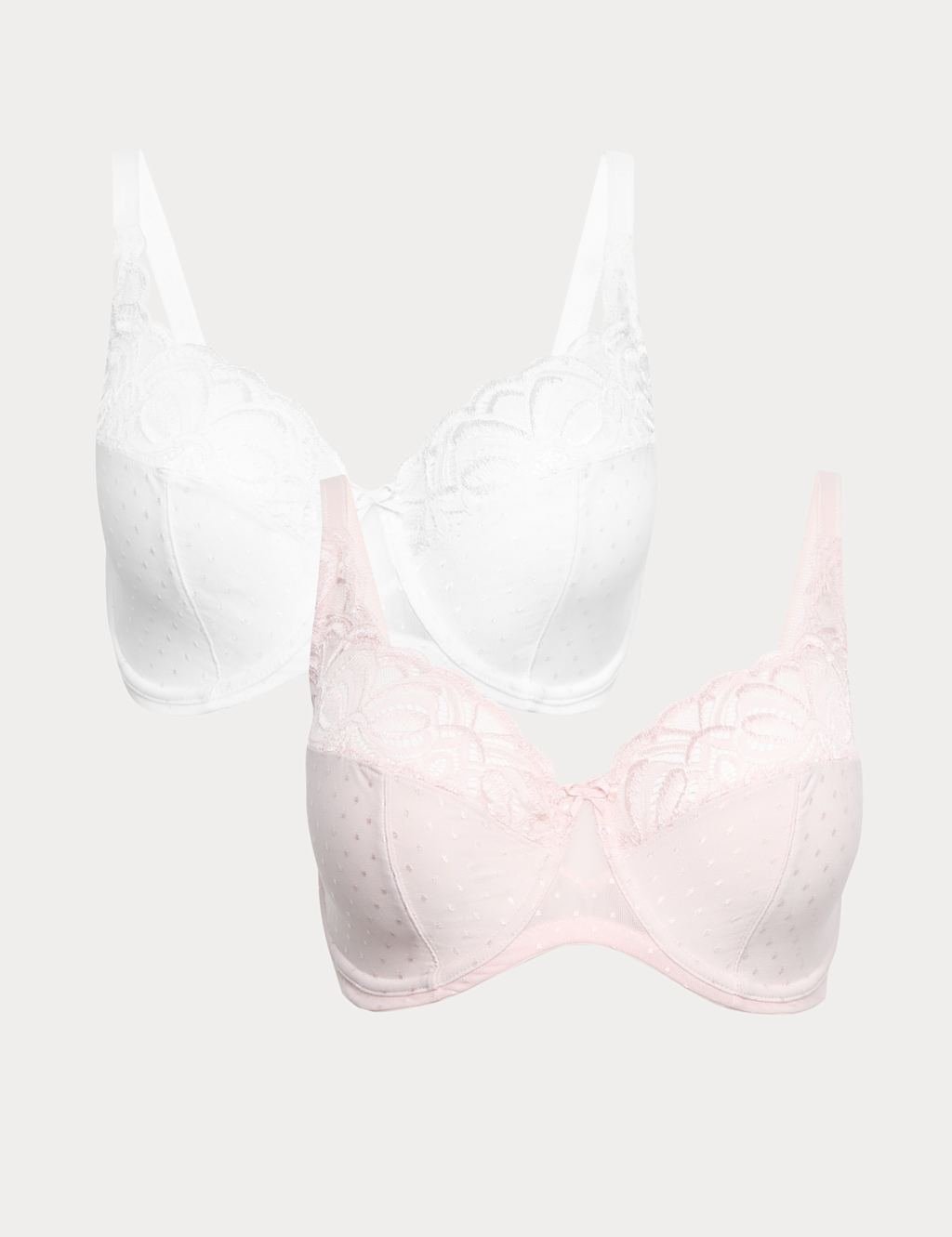 Marks & Spencer M&S 2 Pack Amelia Lace Wired Full Cup Bras (F-J) Light Pink Mix - 2