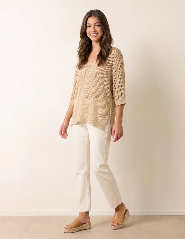 Blue Vanilla Metallic Crochet V Neck Top - 2