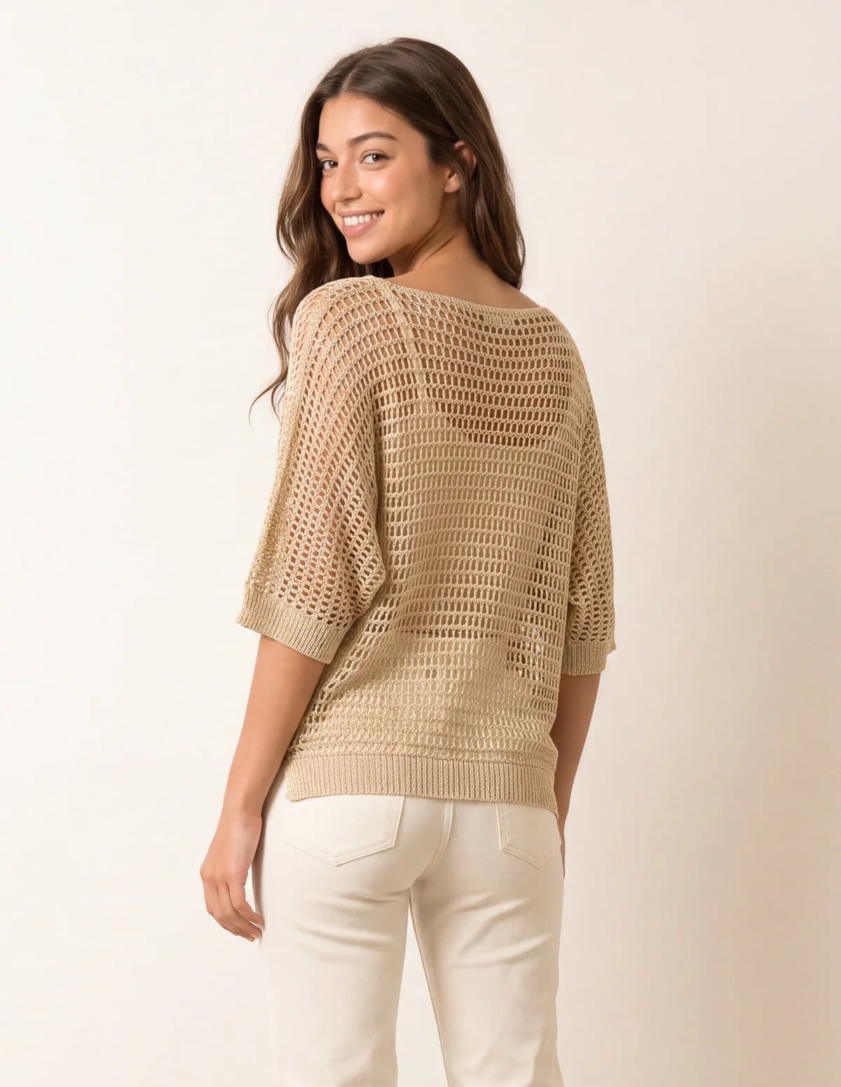 Blue Vanilla Metallic Crochet V Neck Top - 4