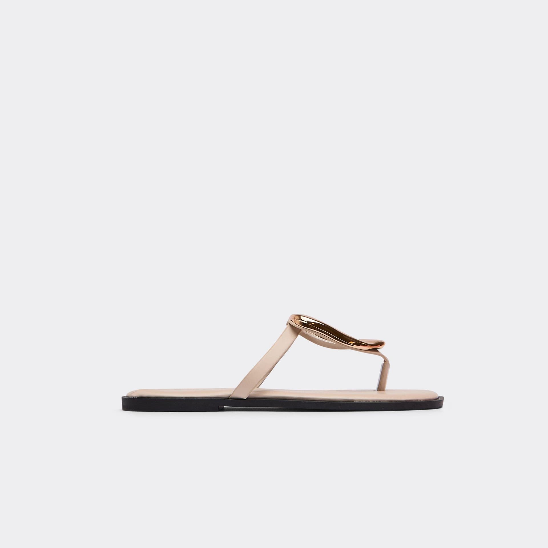 EGO Dreamer Ring Detail Thong Strap Flat Slider Sandal In Beige Faux Leather, Women's Size UK 3