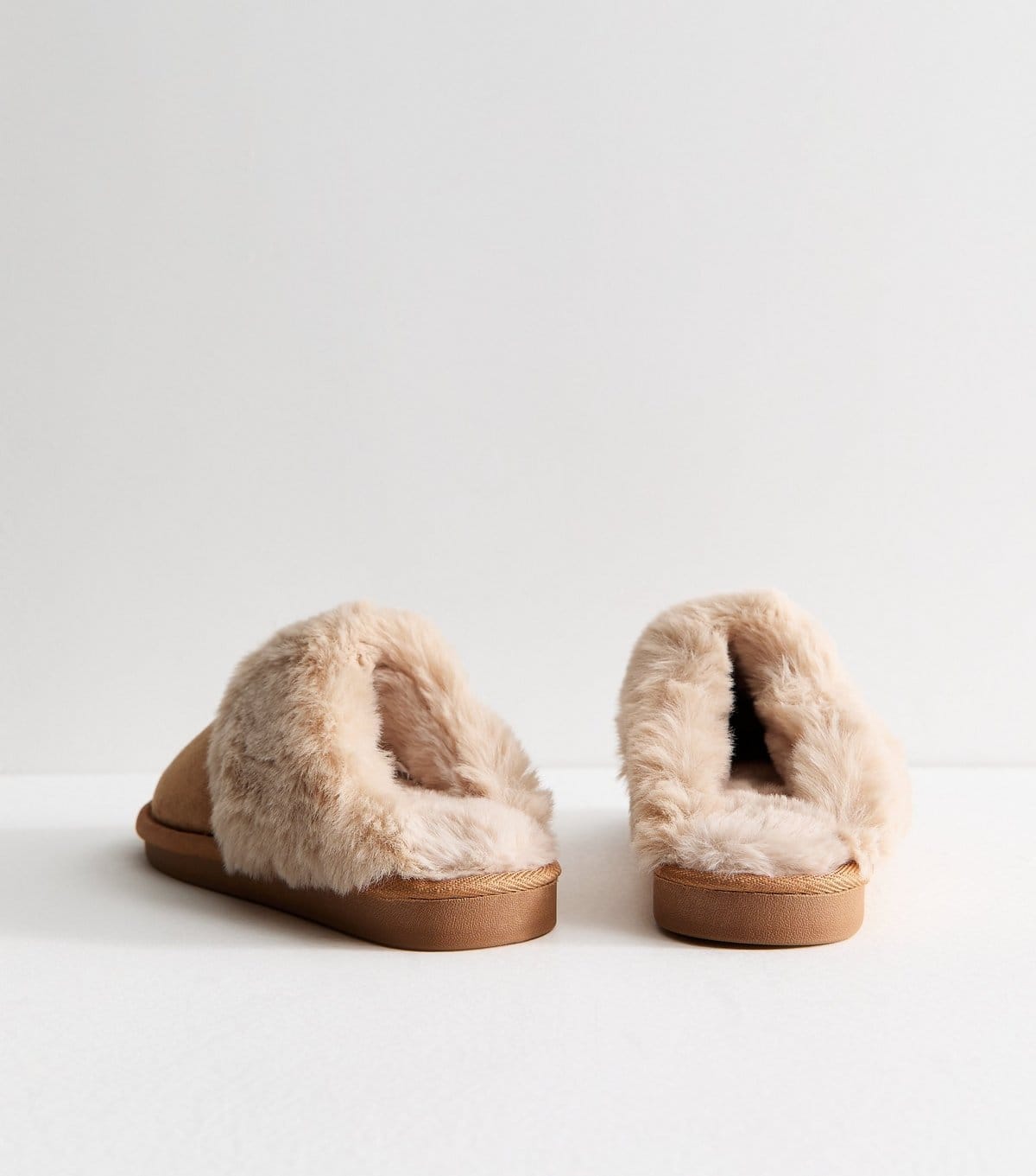 New Look Women's Tan Faux Suede and Faux Fur Backless Mule Slippers Vegan New Look - 4