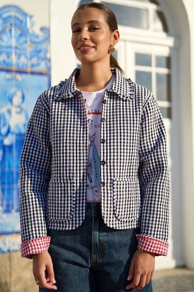 Yumi Yumi Women's Black Gingham Frill Collar Jacket - 3