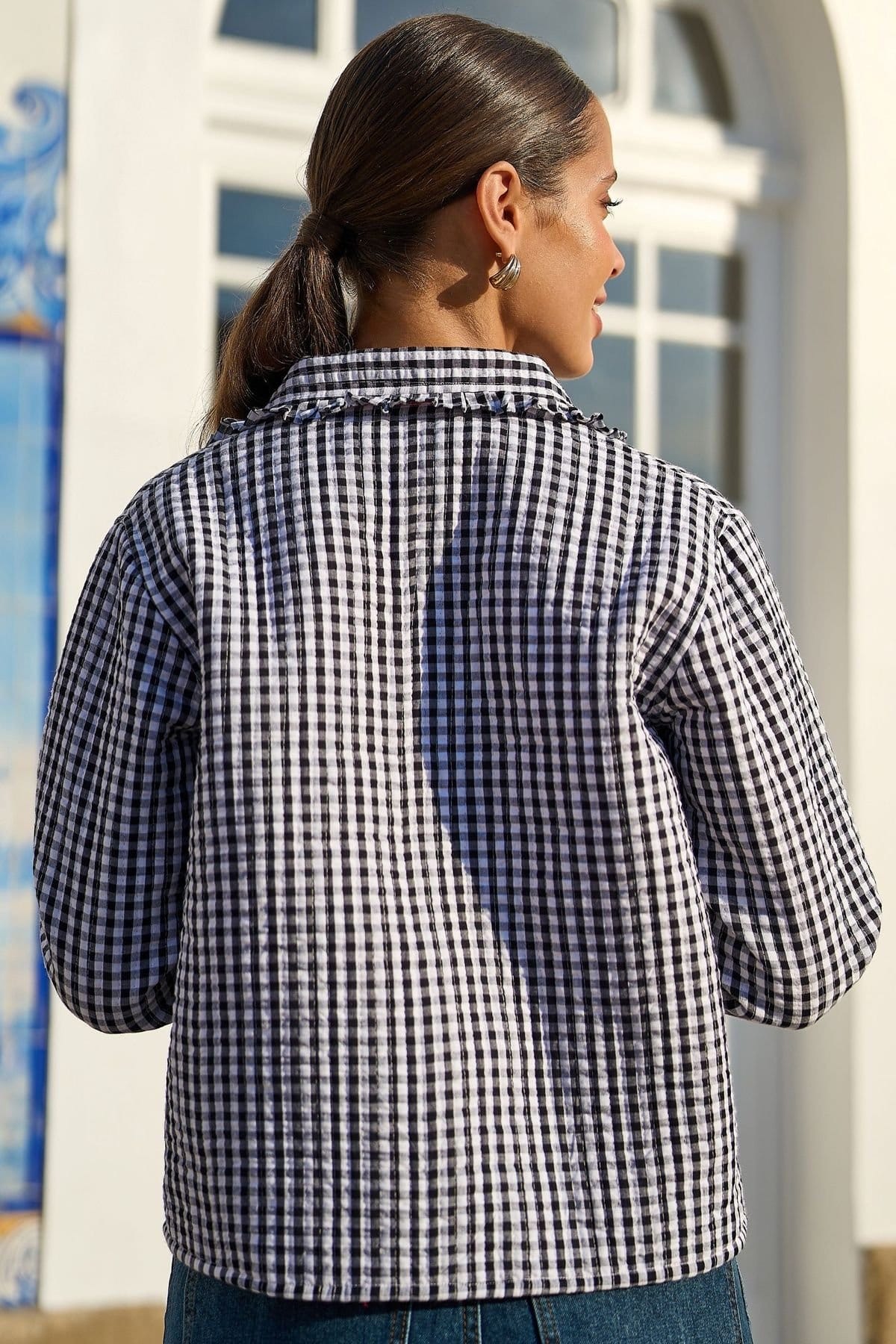 Yumi Yumi Women's Black Gingham Frill Collar Jacket - 4