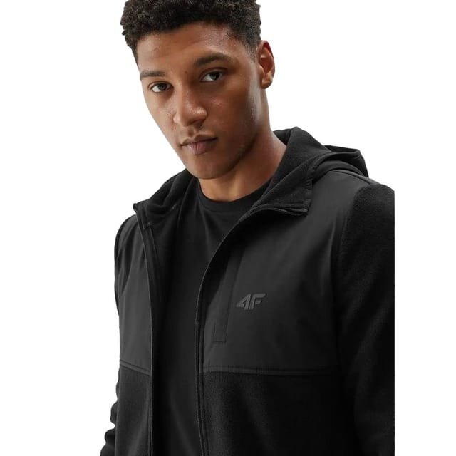 4F 4F Men's WAW24TFLEM269 Full Zip Hoodie in Black - 3