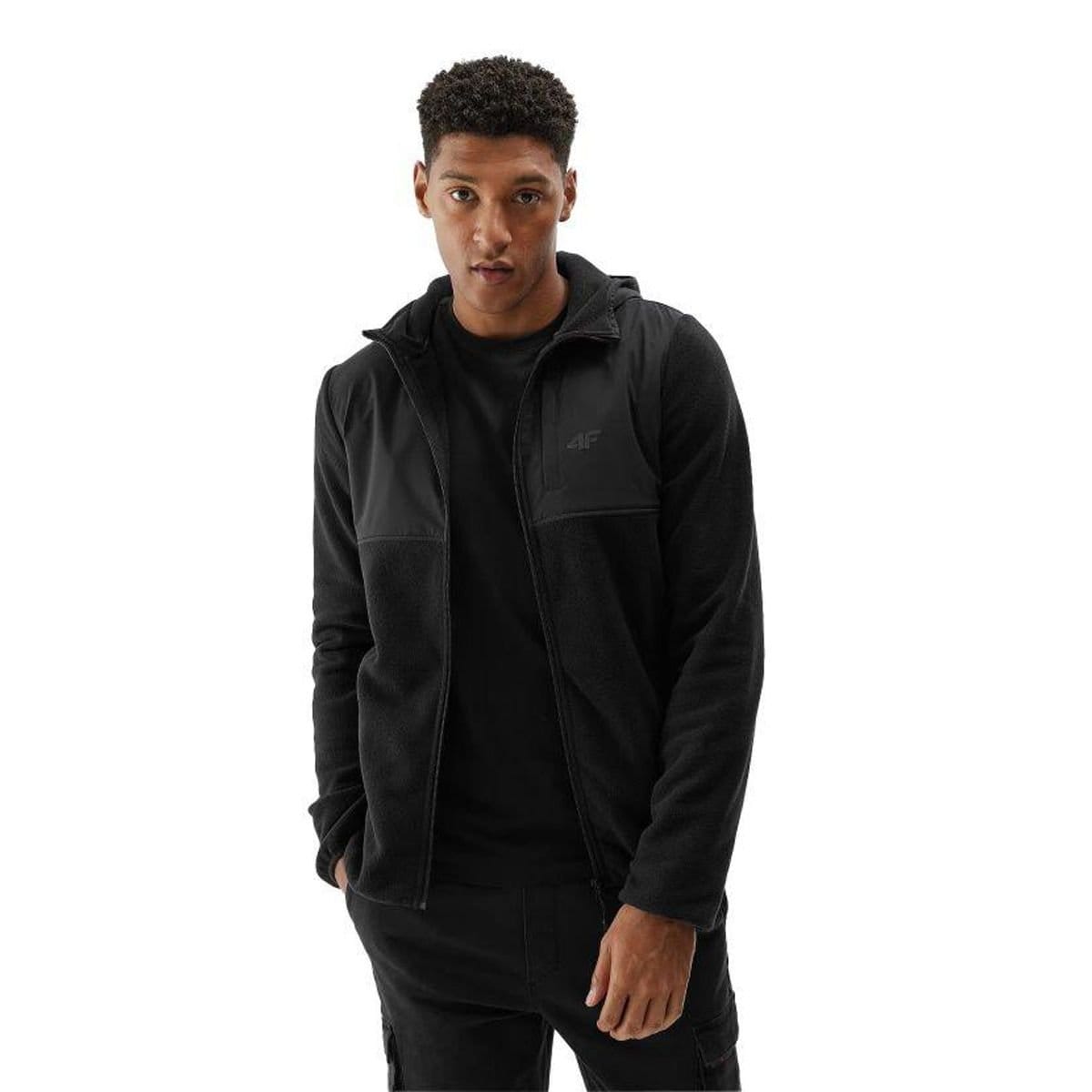4F 4F Men's WAW24TFLEM269 Full Zip Hoodie in Black - 4