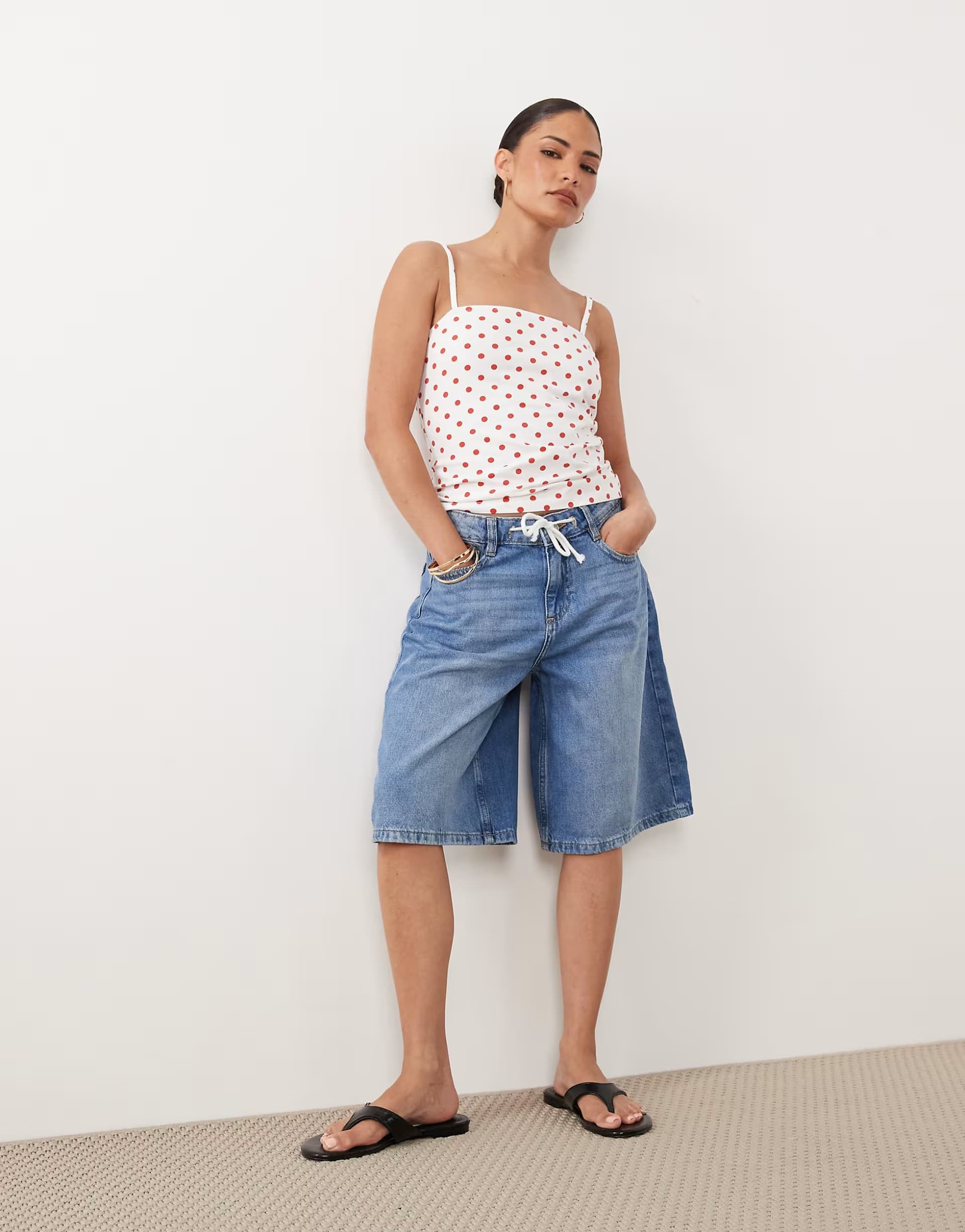 ASOS ASOS Petite Sutton Denim Drawstring Jorts in Blue