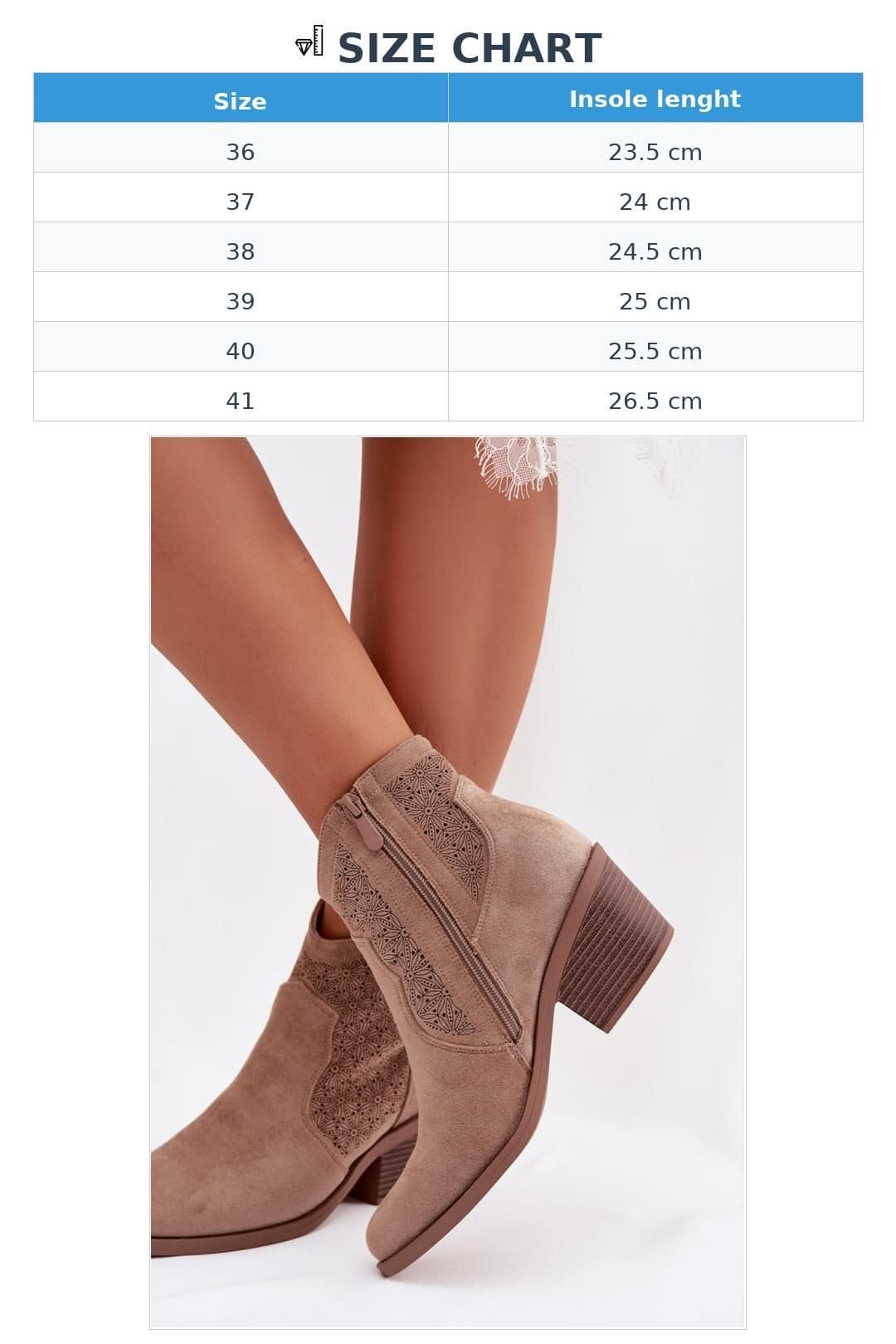 Love Lace Love Lace Women's SBarski Western Ankle Boots Almond Toe Openwork Suede Heel in Beige - 4